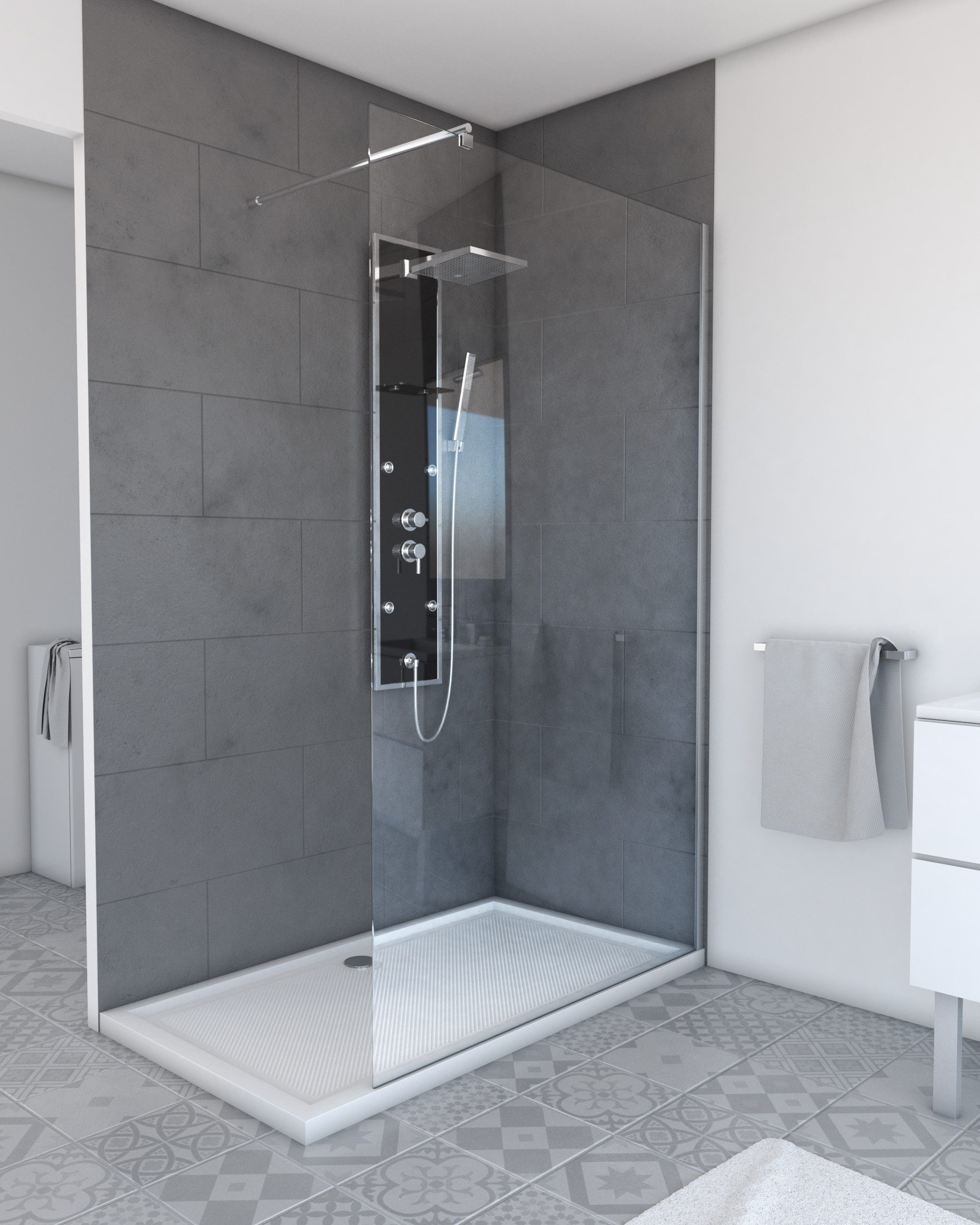 Marwell Walk-in-Dusche PLANO, Einscheibensicherheitsglas, begehbare Dusche