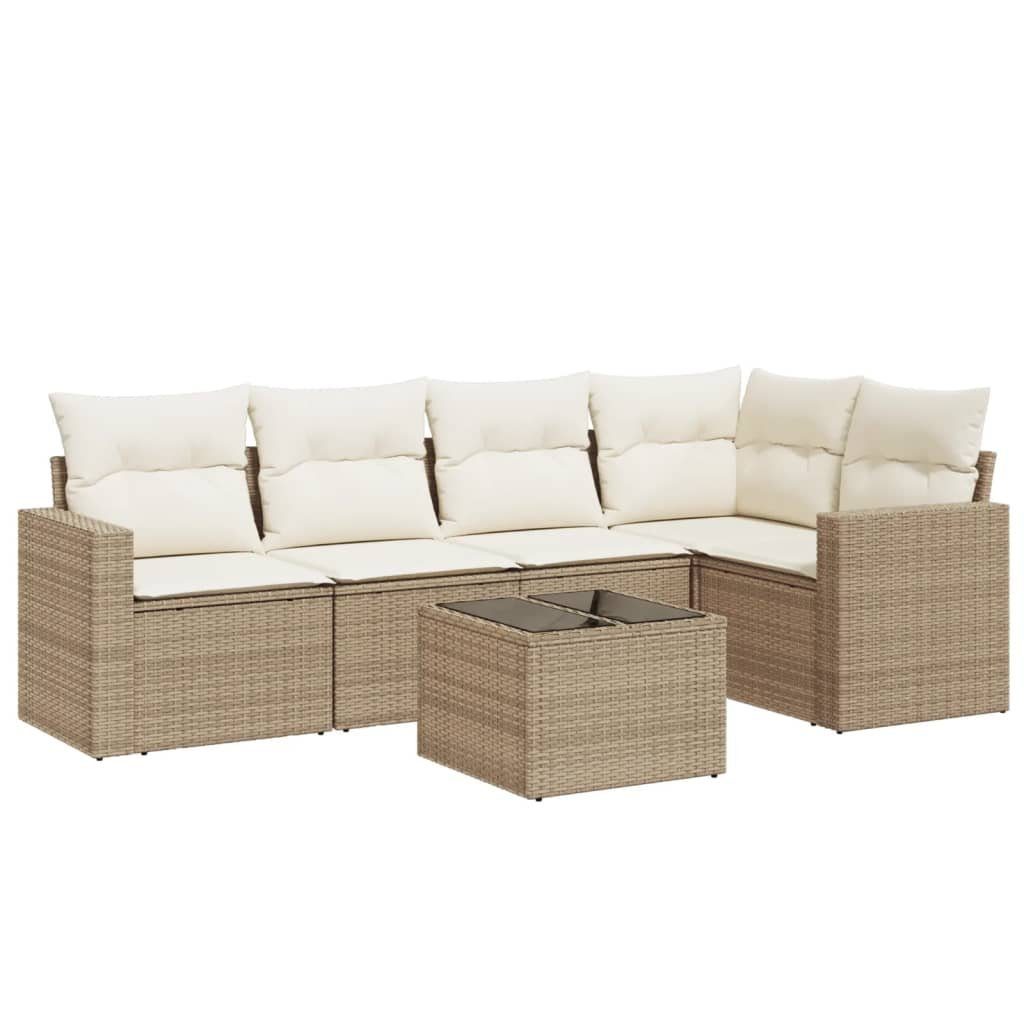 vidaXL Sofaelement 6-tlg. Garten-Sofagarnitur mit Kissen Beige Poly Rattan günstig online kaufen