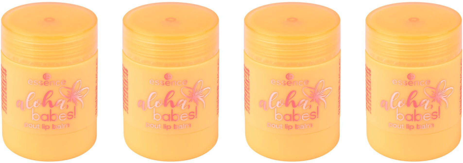 Essence Lippenbalsam aloha, babes! pout lip balm, 4-tlg., Pflegend, zarter Kokosnussduft, perfekt für unterwegs, vegan.