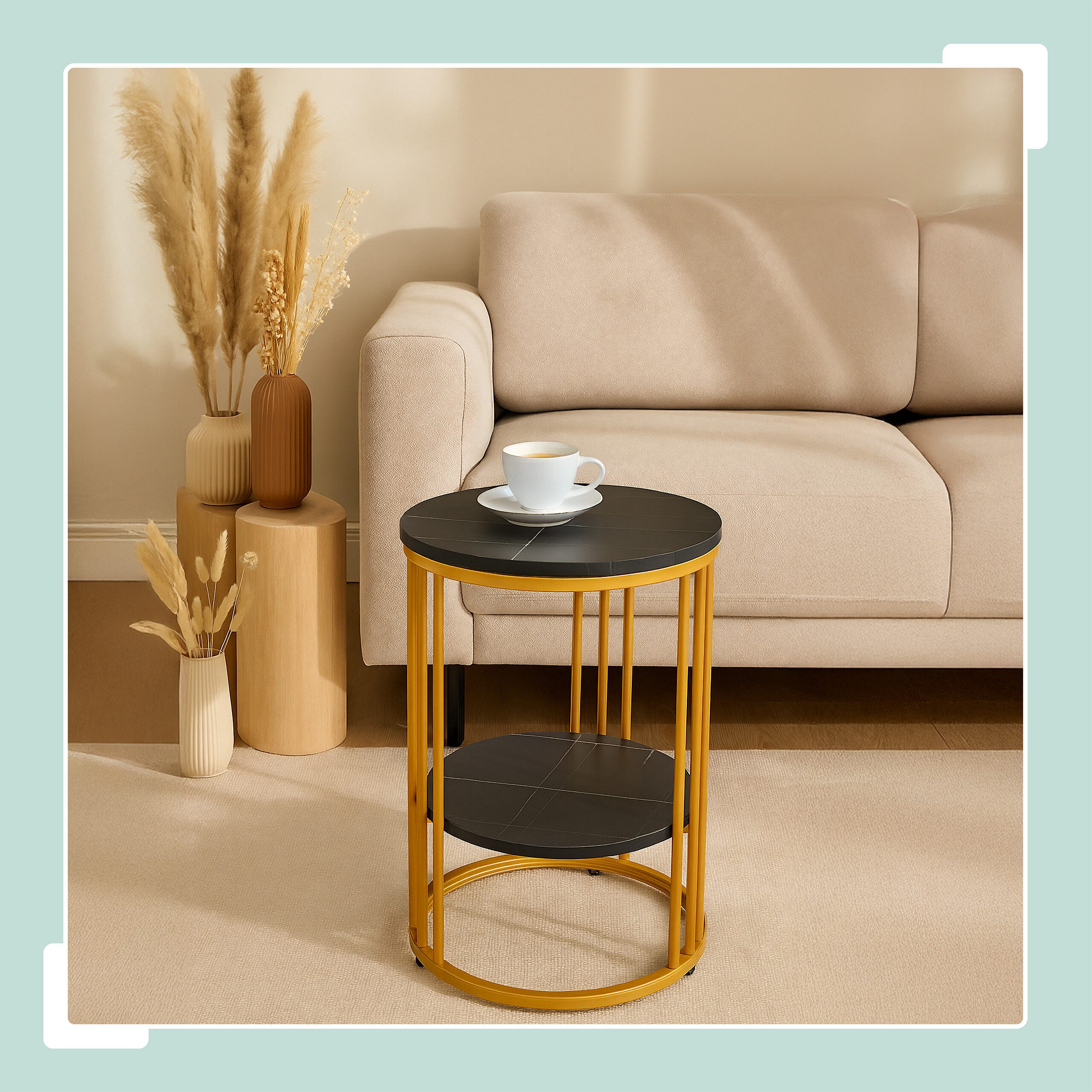 relaxdays Beistelltisch in Marmoroptik, Schwarz-Gold günstig online kaufen