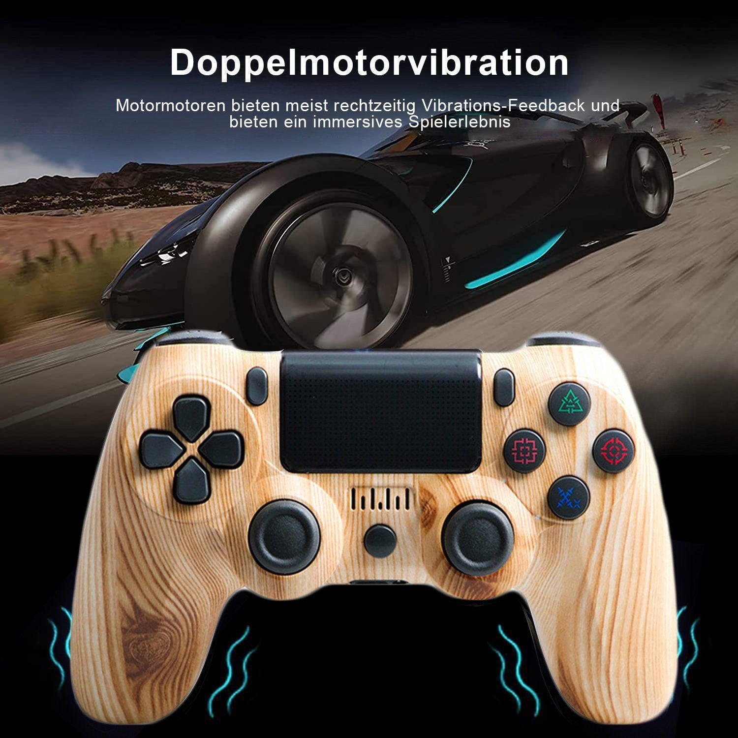 4-Controller KINSI Controller, Gamepad,Game PlayStation für PS4,doppelseitig,600mAh Holzmaserung