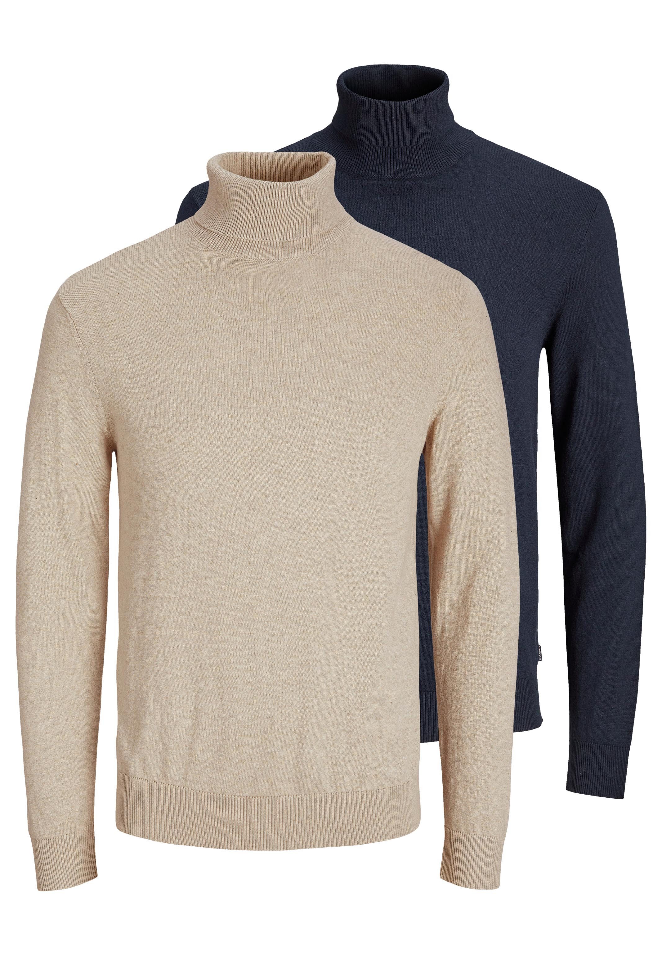 Jack & Jones Rollkragenpullover 2er Pack Emil Knit (Spar-Set, 2-tlg) Pullover - Baumwolle - Atmungsaktiv - Weicher Rollkragen Komfort