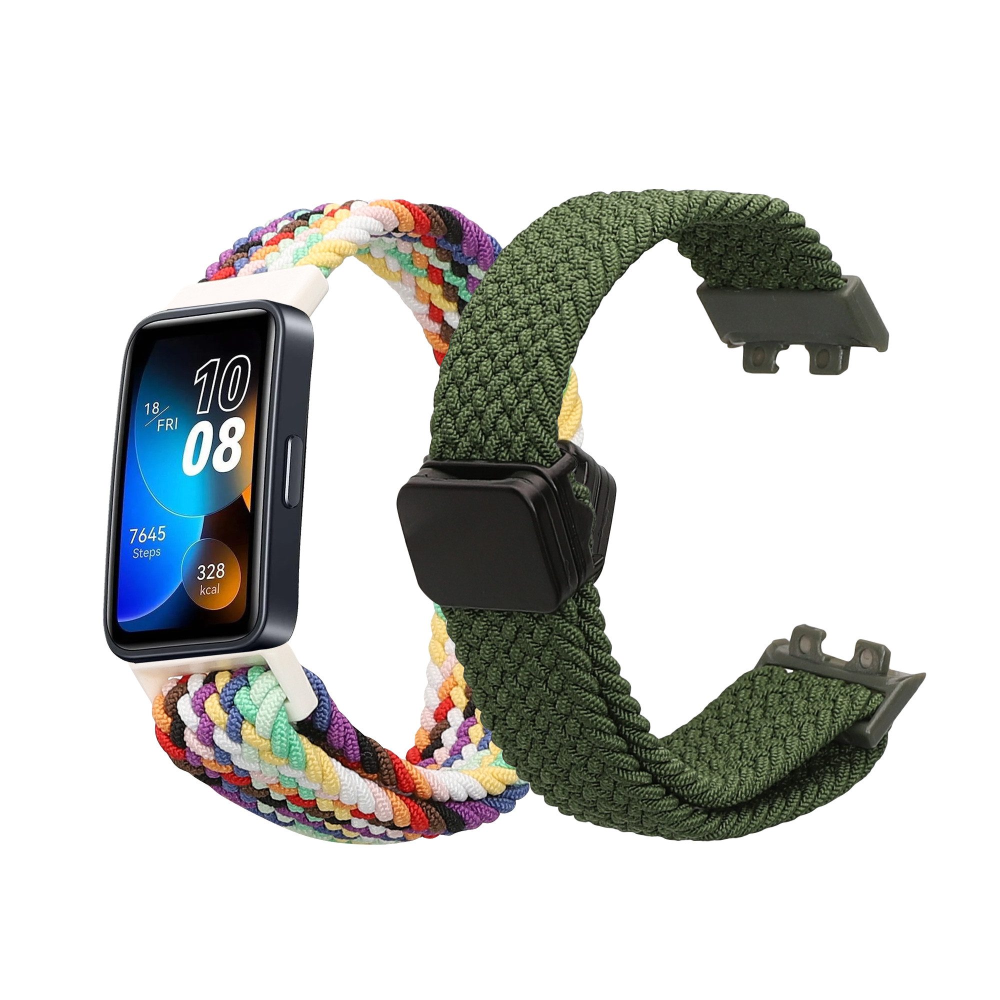 kwmobile 2x Ersatzarmband für Huawei Band 10 / 9 / 8 Armband Smartwatch, 2-tlg., Nylonarmband Set mit Magnetverschluss - Dunkelgrün Mehrfarbig