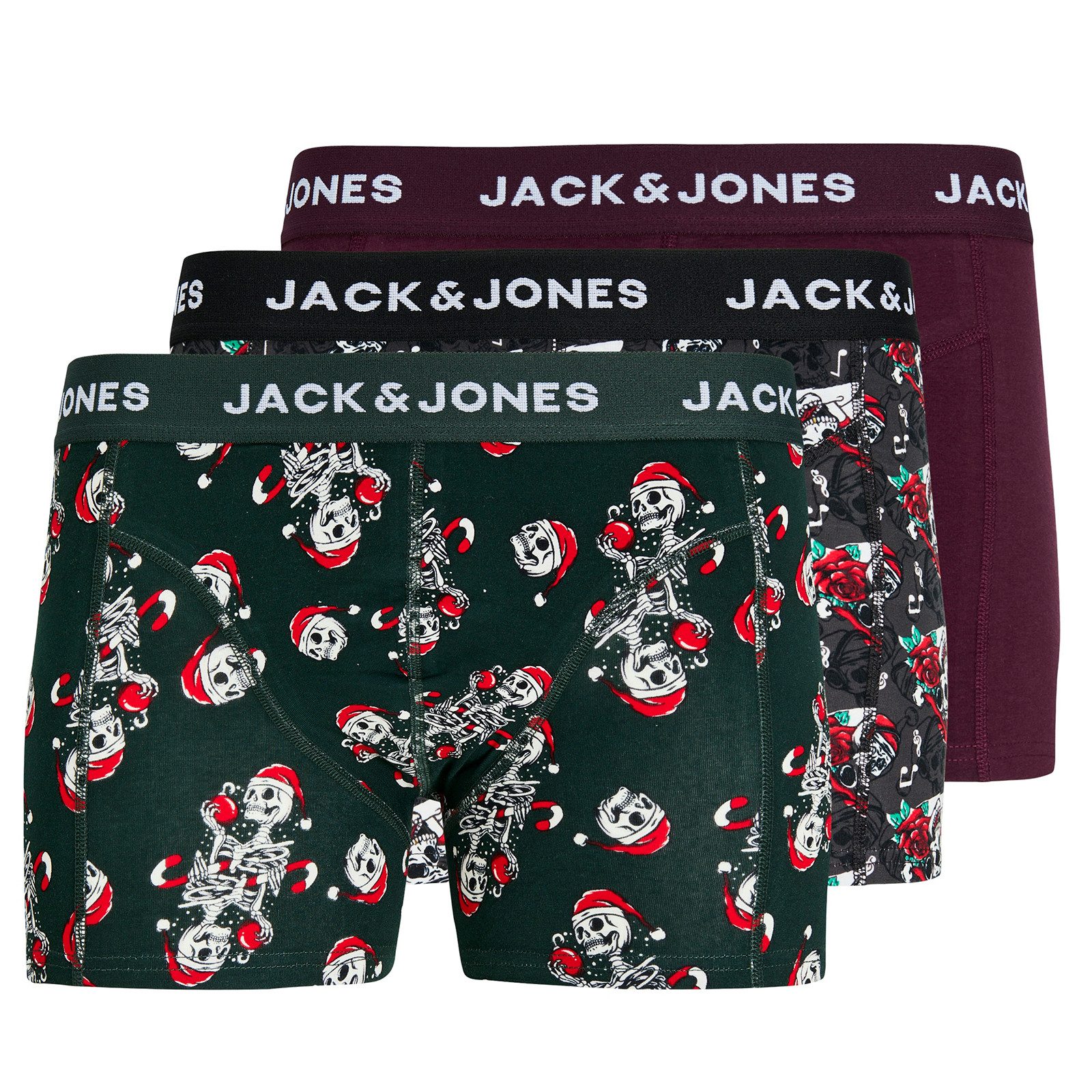 Boxershorts Jack&Jones 3er-Pack Skull-Pants XXL grün/bordeaux