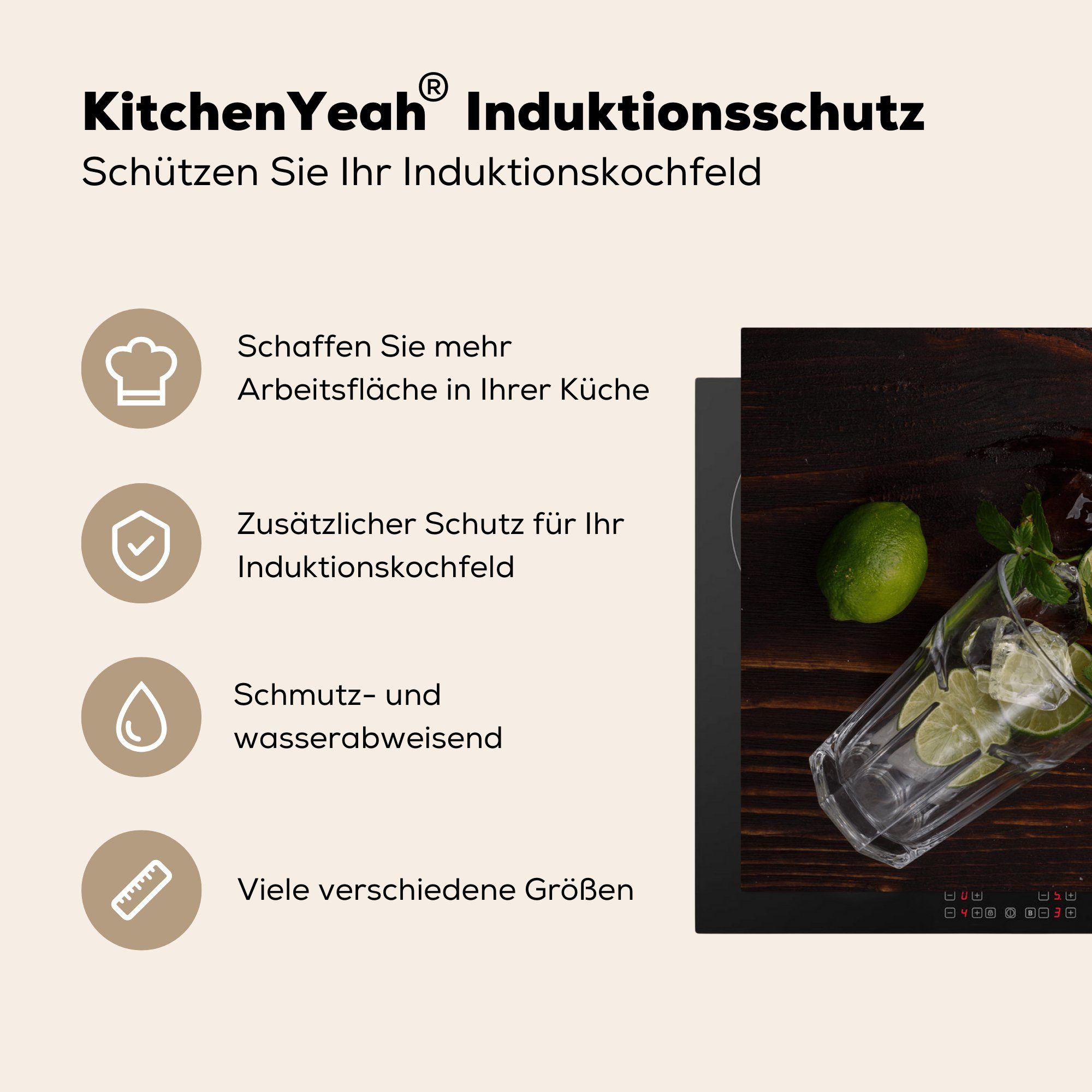 Cocktail 83x51 Arbeitsplatte Induktionsschutz cm, Obst - (1 MuchoWow Vinyl, - Herdblende-/Abdeckplatte Induktionsmatte, - tlg), Ceranfeldabdeckung, für küche