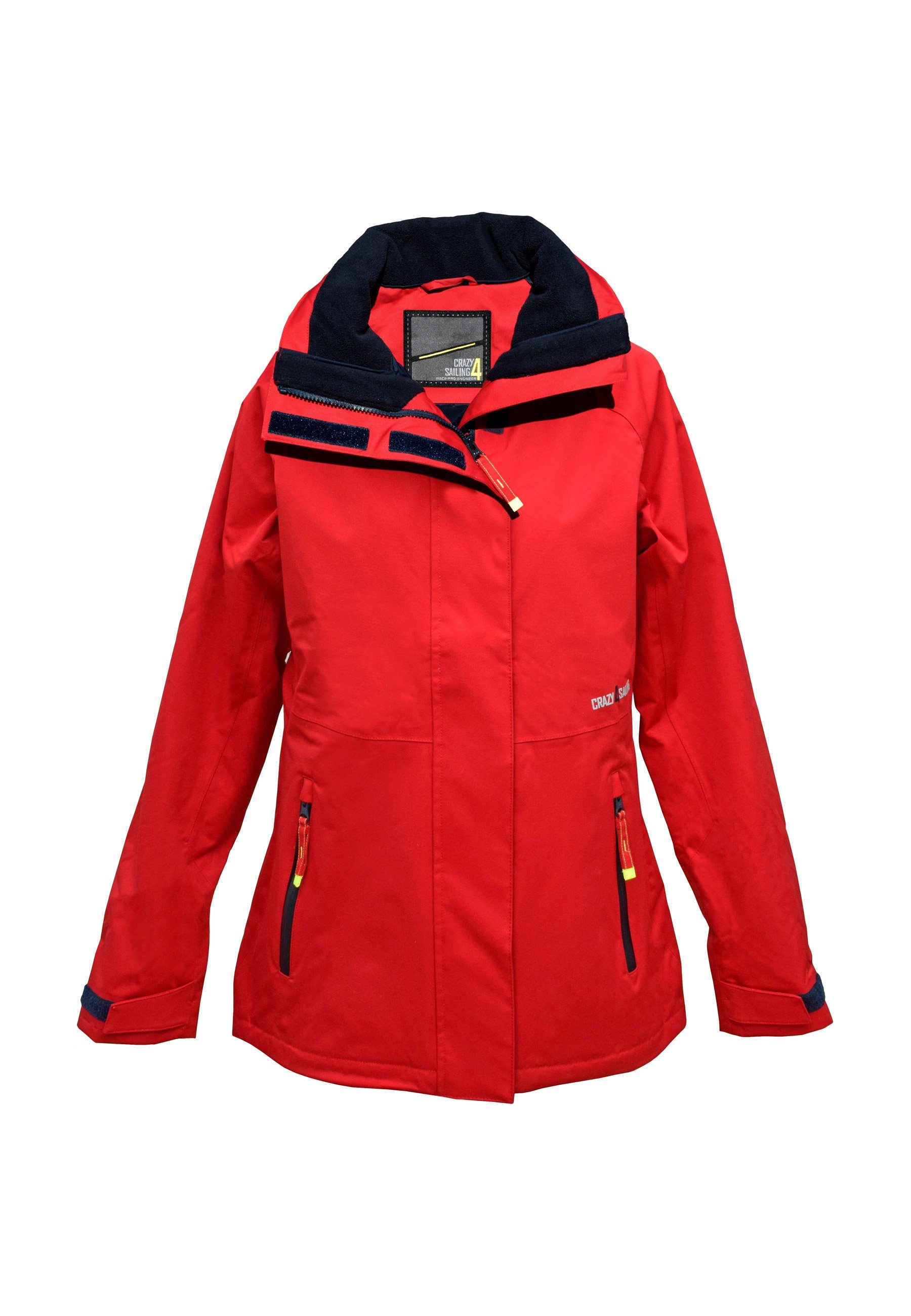 crazy4sailing Regenjacke Brisbane crazy4sailing Segeljacke mit Fleece-Kragen, einrollbare Kapuze