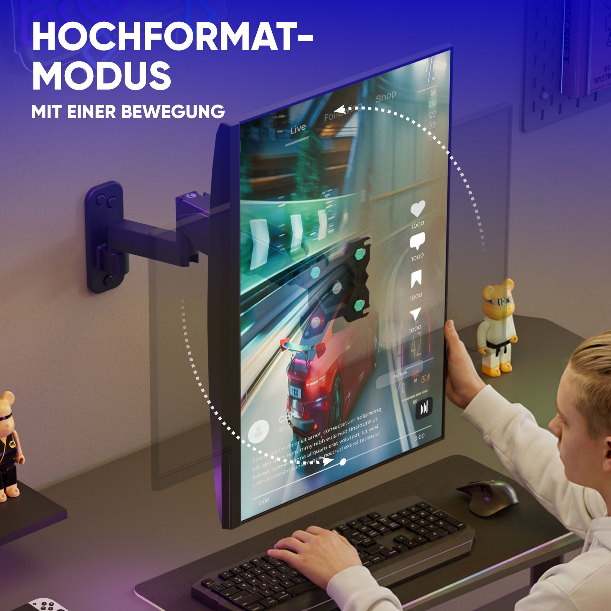 ONKRON Monitor-Halterung 13-34 Zoll, bis 8 kg, VESA 75x75-100x100, G150-B, (bis 34,00 Zoll, Monitor Wandhalterung, 1-tlg., Monitor Wandhalterung, neigbar, schwe – Bild 5 von 5