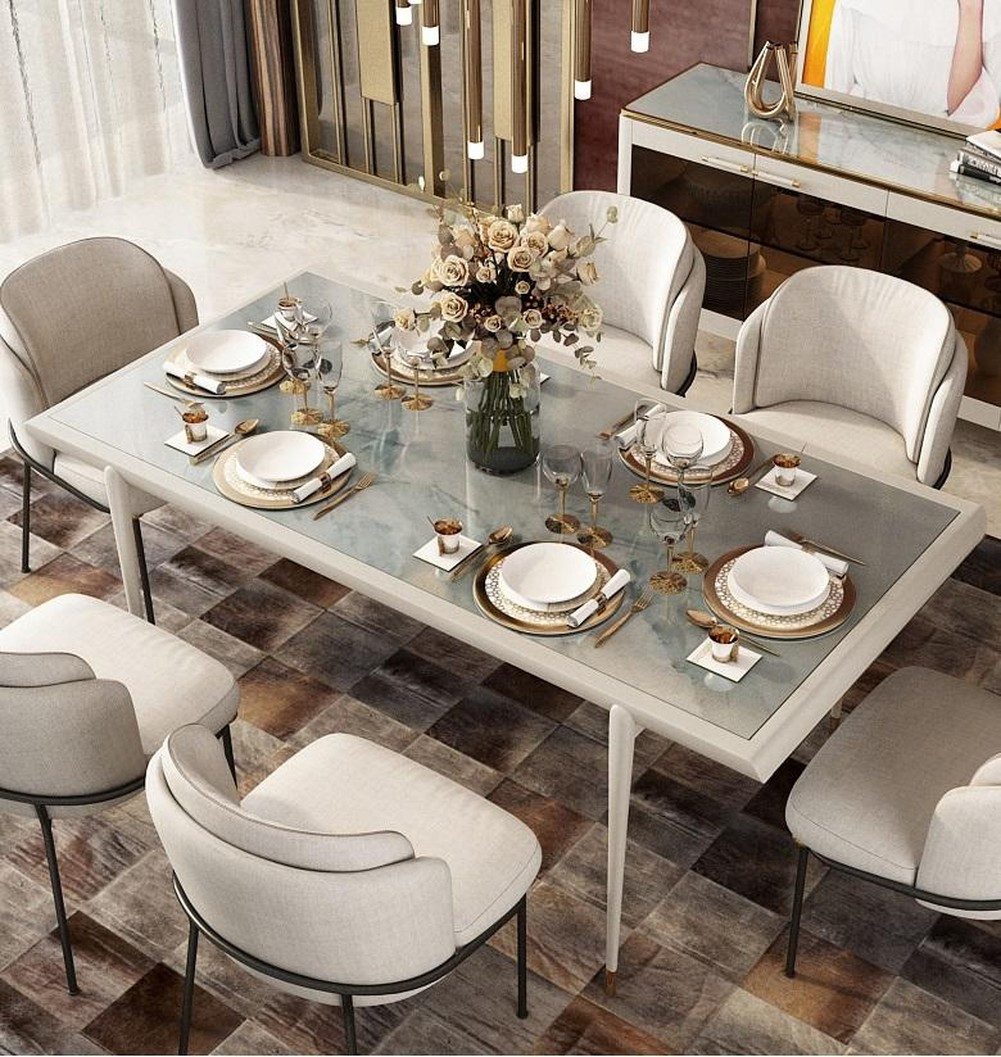 JVmoebel Esszimmerstuhl Polsterstuhl Textil in Weiß mit ergonomischem Design (Set), Made in Europa