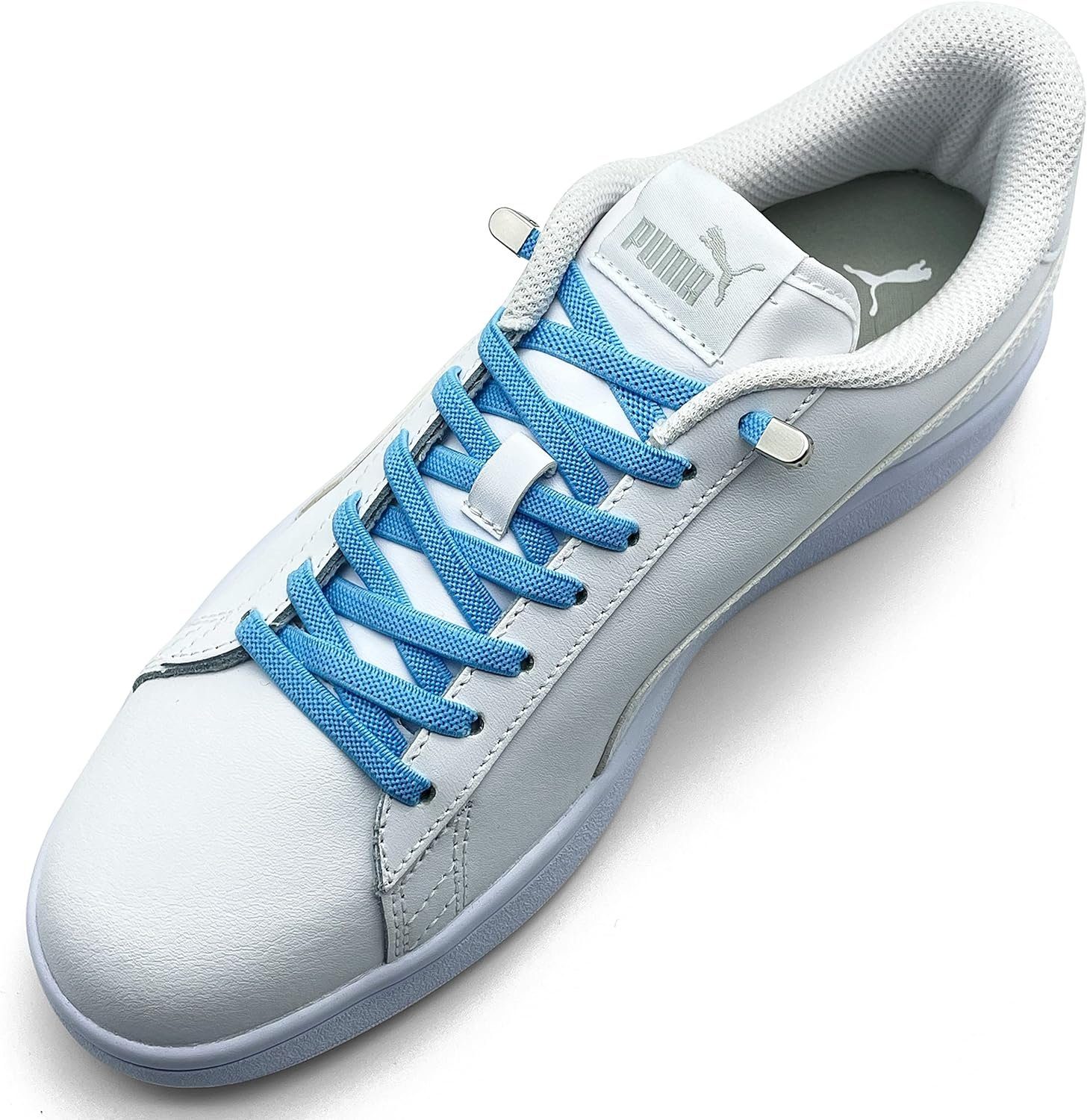 ELANOX Schnürsenkel 4 Stück für 2 Paar Schuhe elastische Schnürsenkel mit Clips, inkl. Enden (Clips) - 8 St. in silber sky blue