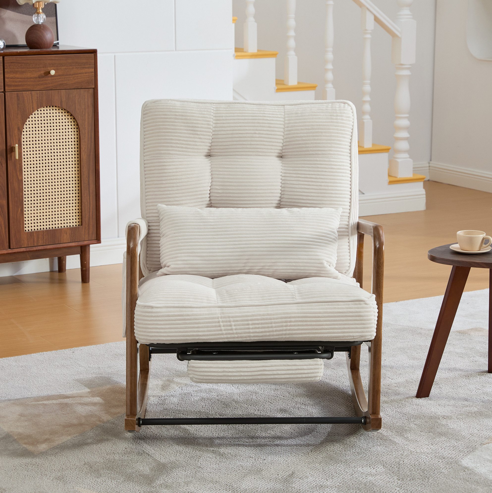 OKWISH Loungesessel Schaukelstuhl (mit verstellbarer Lehne, Fußstütze und praktischen Seitentaschen), Relaxsessel Polstersessel