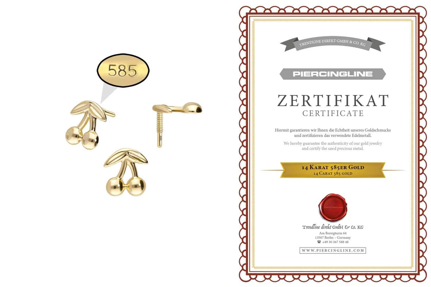 PIERCINGLINE Piercing-Set 14 Karat Gold Schraubaufsatz mit Außengewinde KIRSCHEN (Schraub-Aufsätze, 1-tlg)
