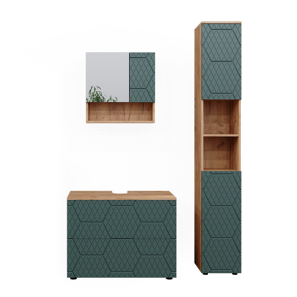 Vicco Badmöbel-Set Irma, Goldkraft Eiche/Grün, 3 günstig online kaufen