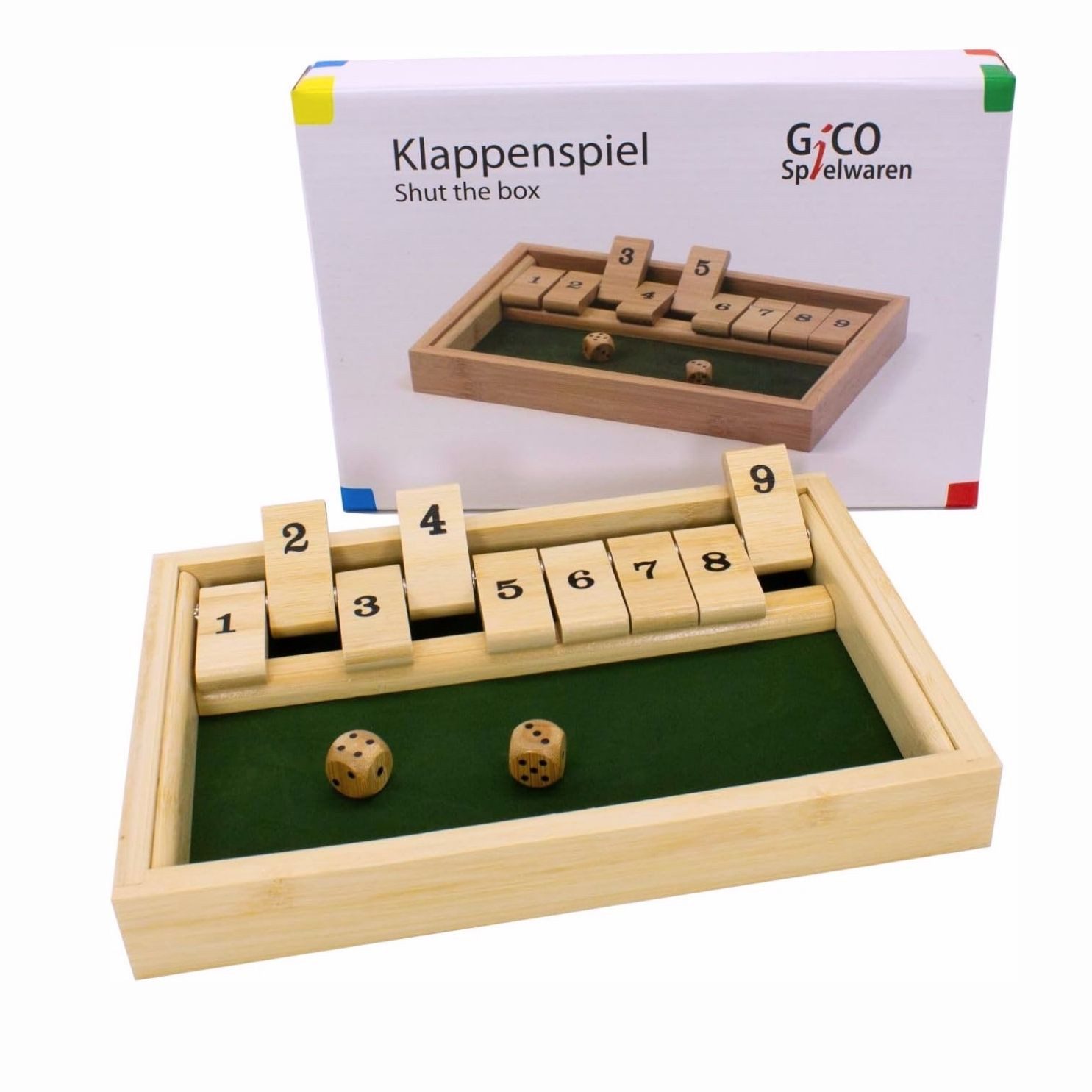 GICO Spielesammlung Shut the Box 9er - das tolle Würfelspiel aus Holz - 7954