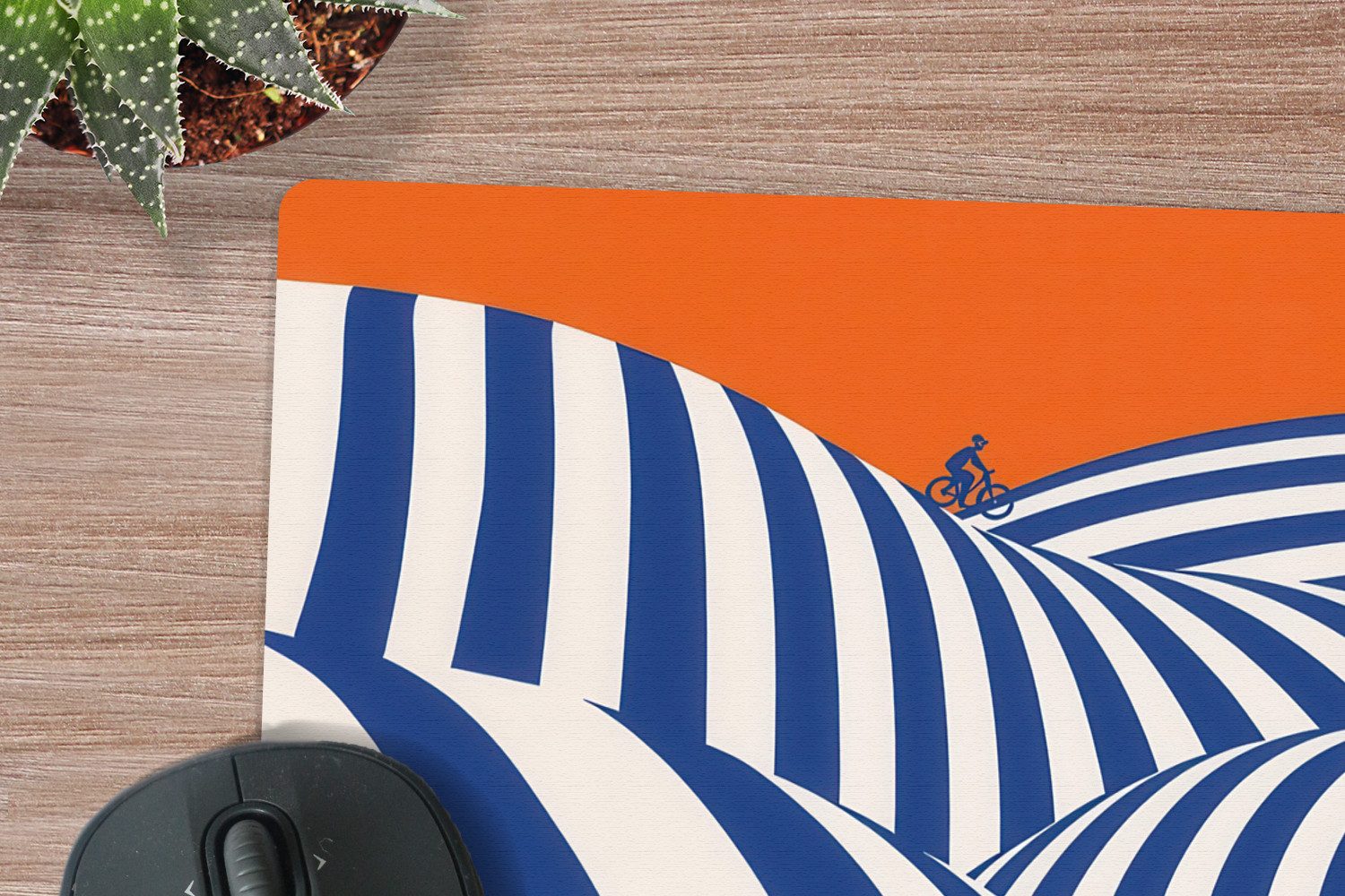 MuchoWow Mauspad Radfahrer - Hügel - Streifen - Blau (1-St), Büro für Tastatur und Maus, Mousepad Gaming, 40x30 cm
