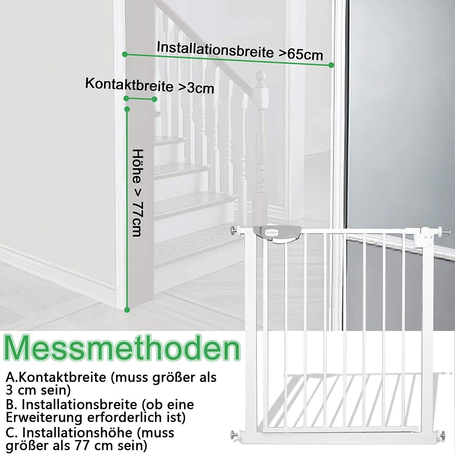 AUFUN Türschutzgitter Kinder Treppenschutzgitter Baby Treppengitter (Clear Step Autoclose), Weiß/Schwarz