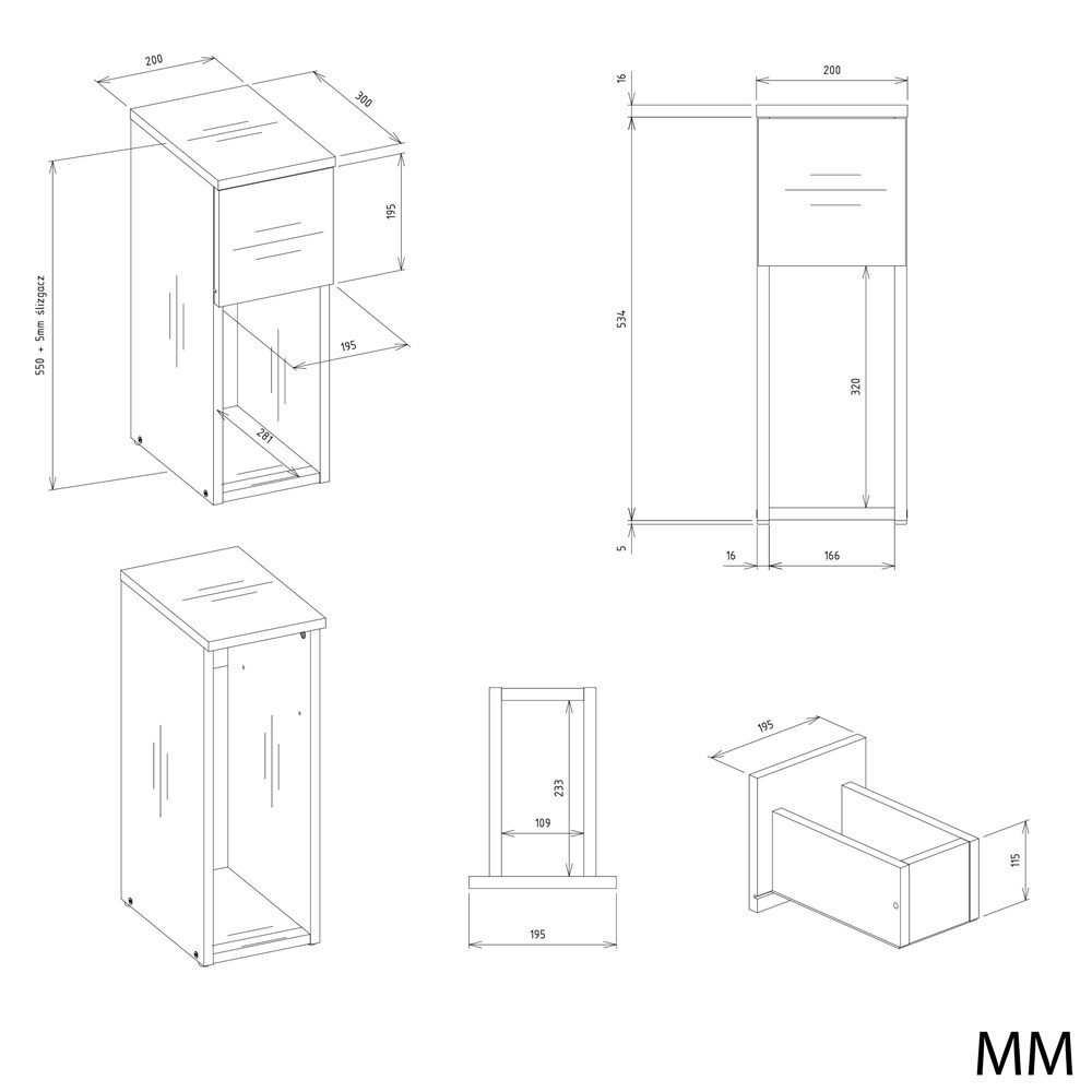 Raumhirsch Furniture Nachttisch Nachttisch mit Ablage Nachtkommode (Maße 20 x 55 x 30 cm, stabil & einfach Montage), Farbvarianten, elegant – Bild 4 von 4