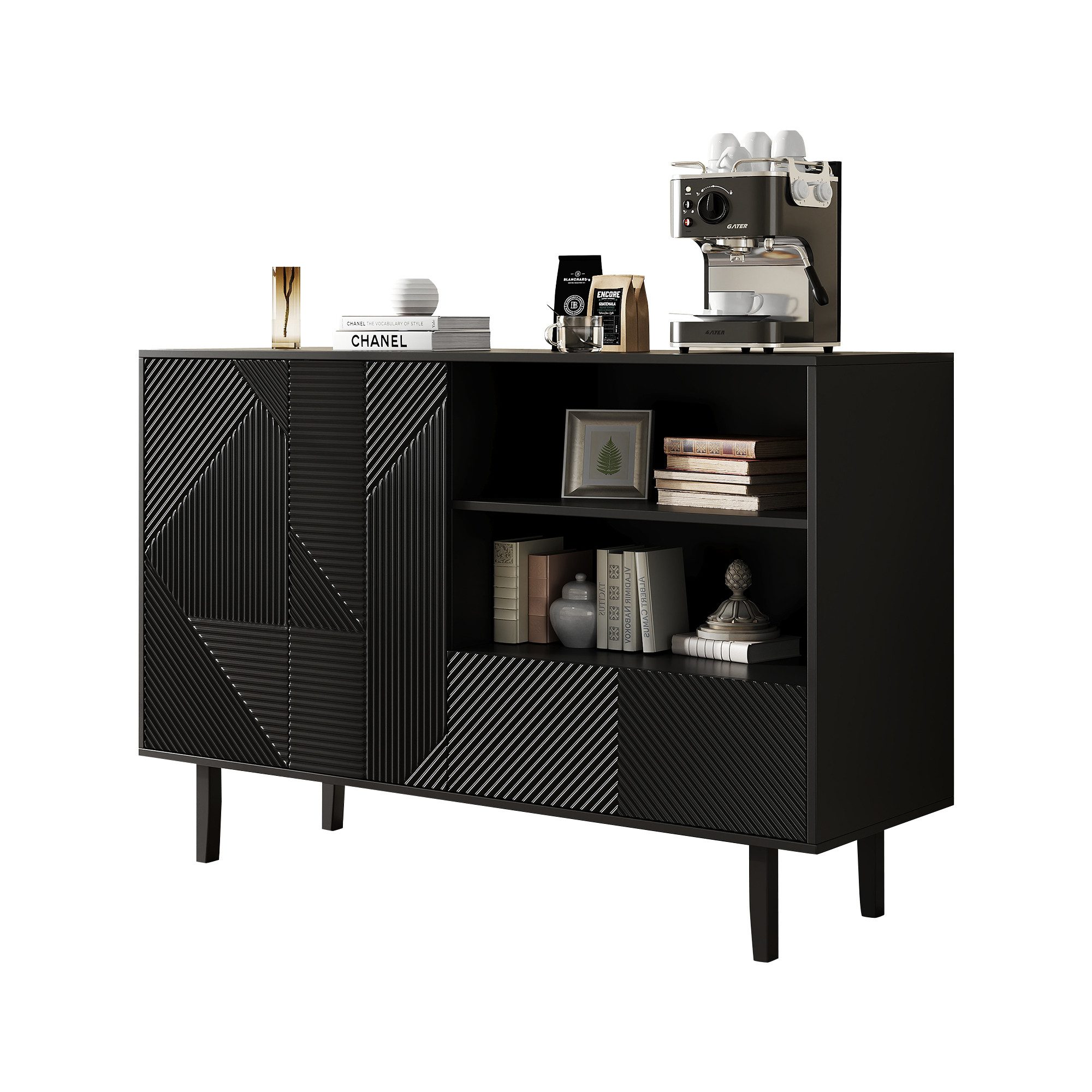 OKWISH Sideboard modernes schwarzes Sideboard (Küchenmöbel,Esszimmerschrank günstig online kaufen
