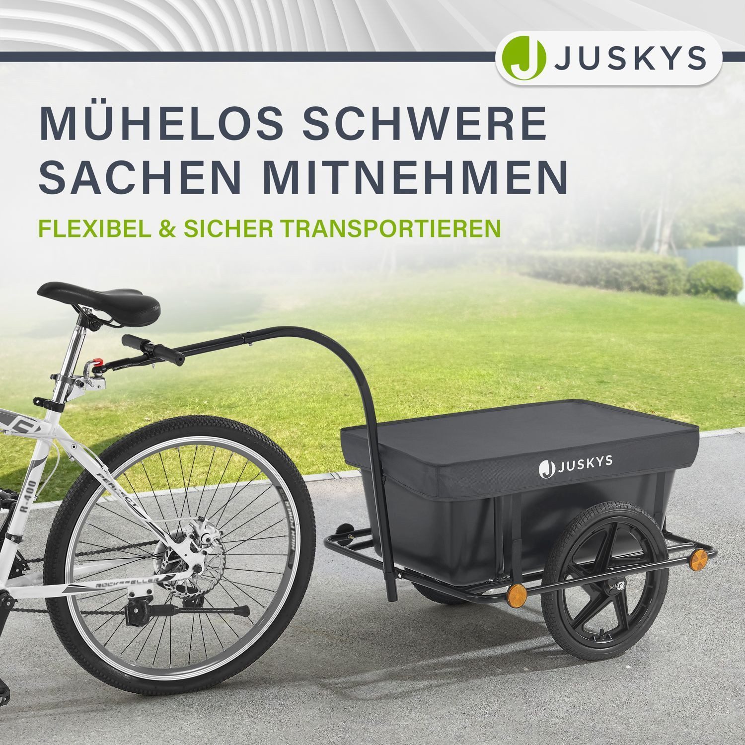 Juskys bicycle cargo trailer, 90 L volume, with handles, including protective cover, for 26/28 inch wheels