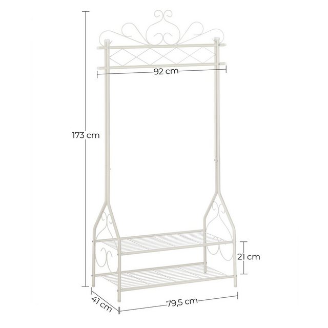 SONGMICS Kleiderständer, mit Kleiderstange und 2 Ablagen, Vintage-Stil