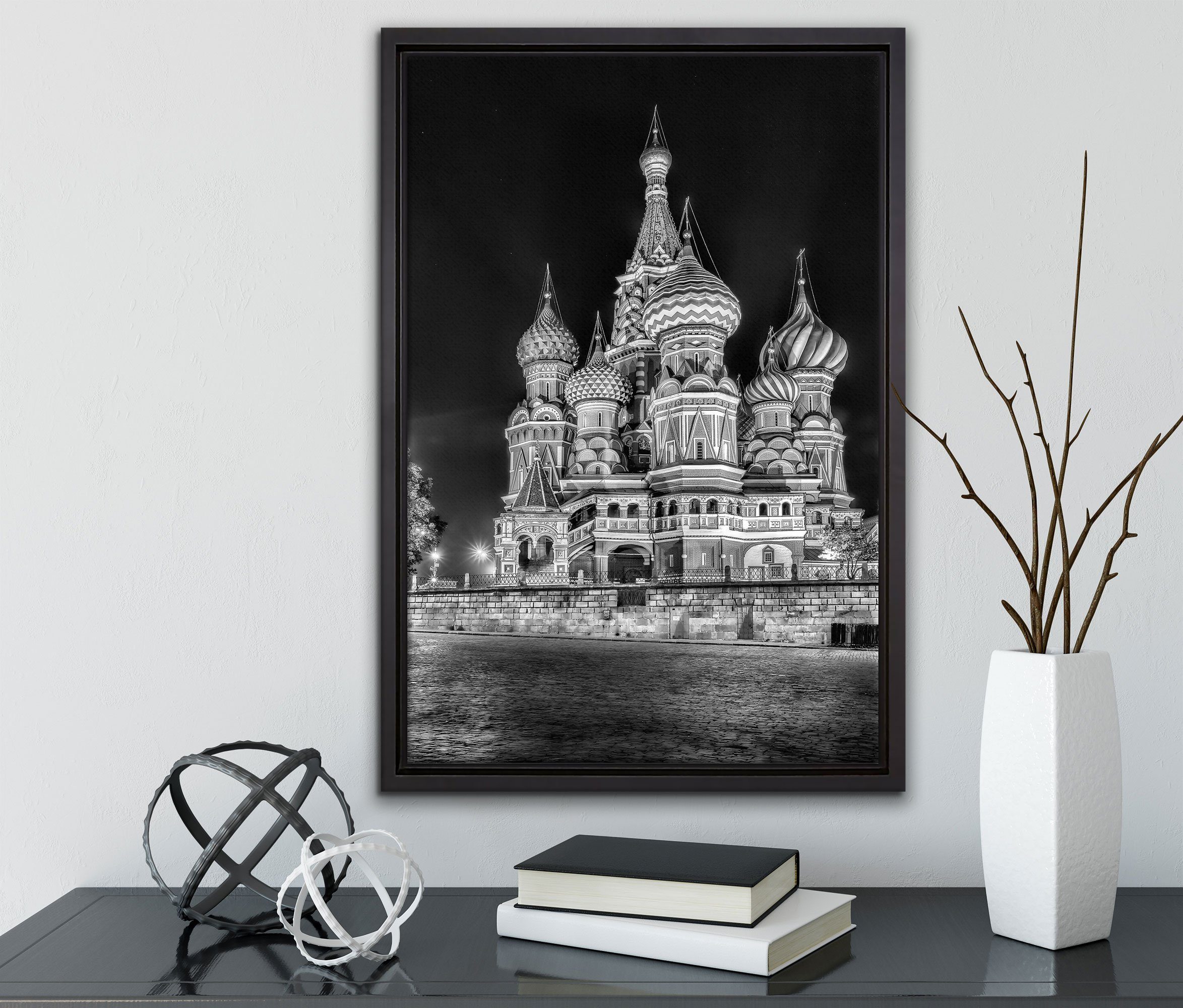 einem Leinwandbild St), Pixxprint Basilius Kathedrale in gefasst, Moskau, (1 Schattenfugen-Bilderrahmen inkl. Leinwandbild fertig in bespannt, Zackenaufhänger Wanddekoration