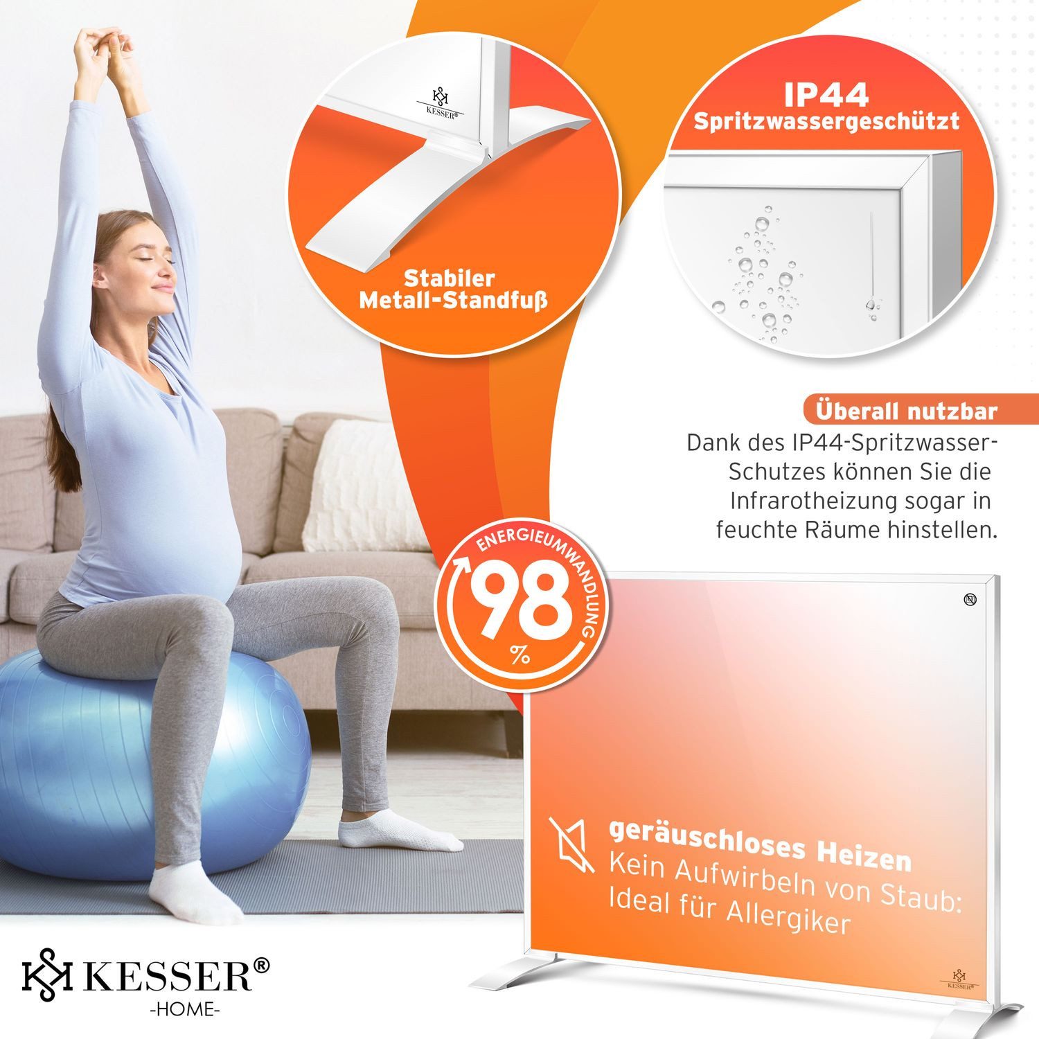 KESSER Infrarotheizung, Infrarotheizung Energiesparend Infrarot 2in1 Standgerät