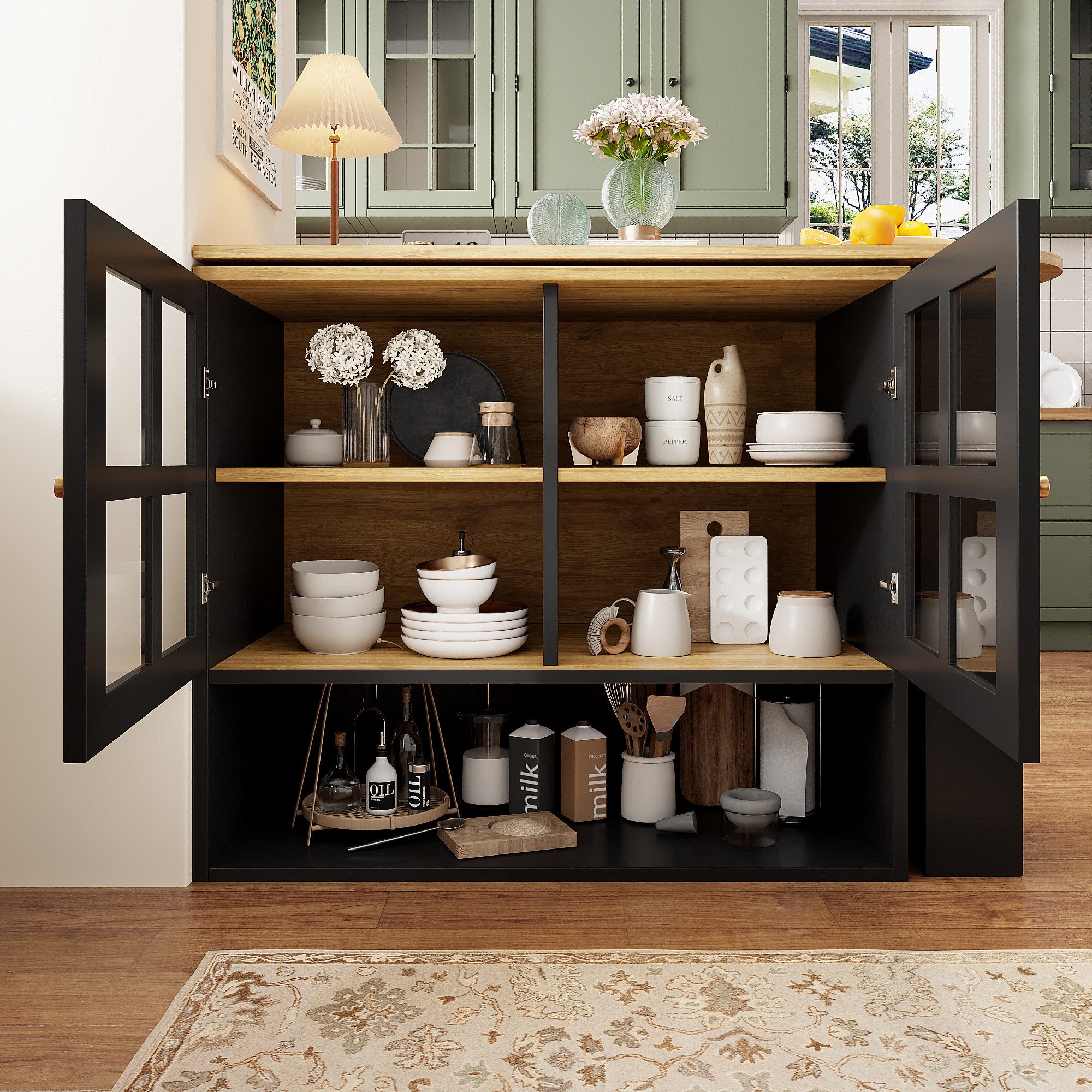 Flieks Bartisch 360° drehbar Stehtisch mit Sideboard (Länge 138-204 cm, 1-S günstig online kaufen