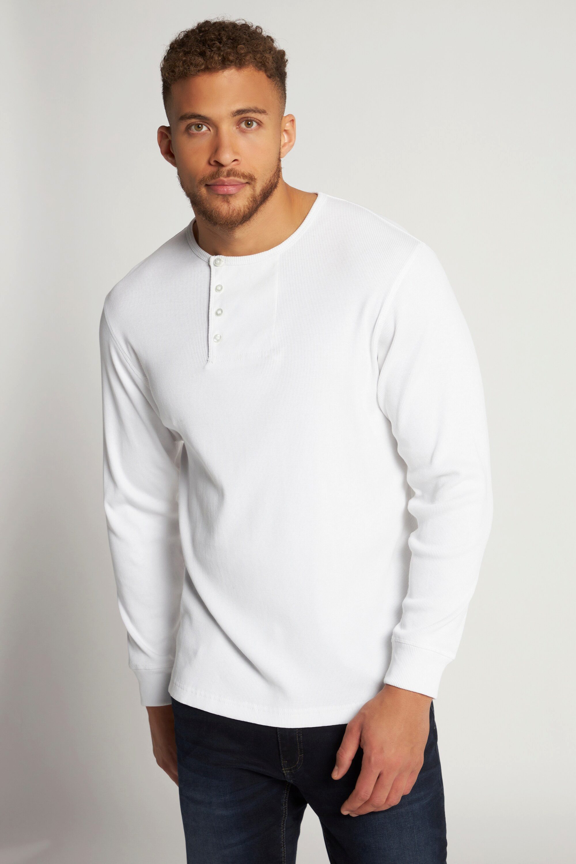 T-Shirt Henley Langarm Rippjersey Rundhals Knopfleiste