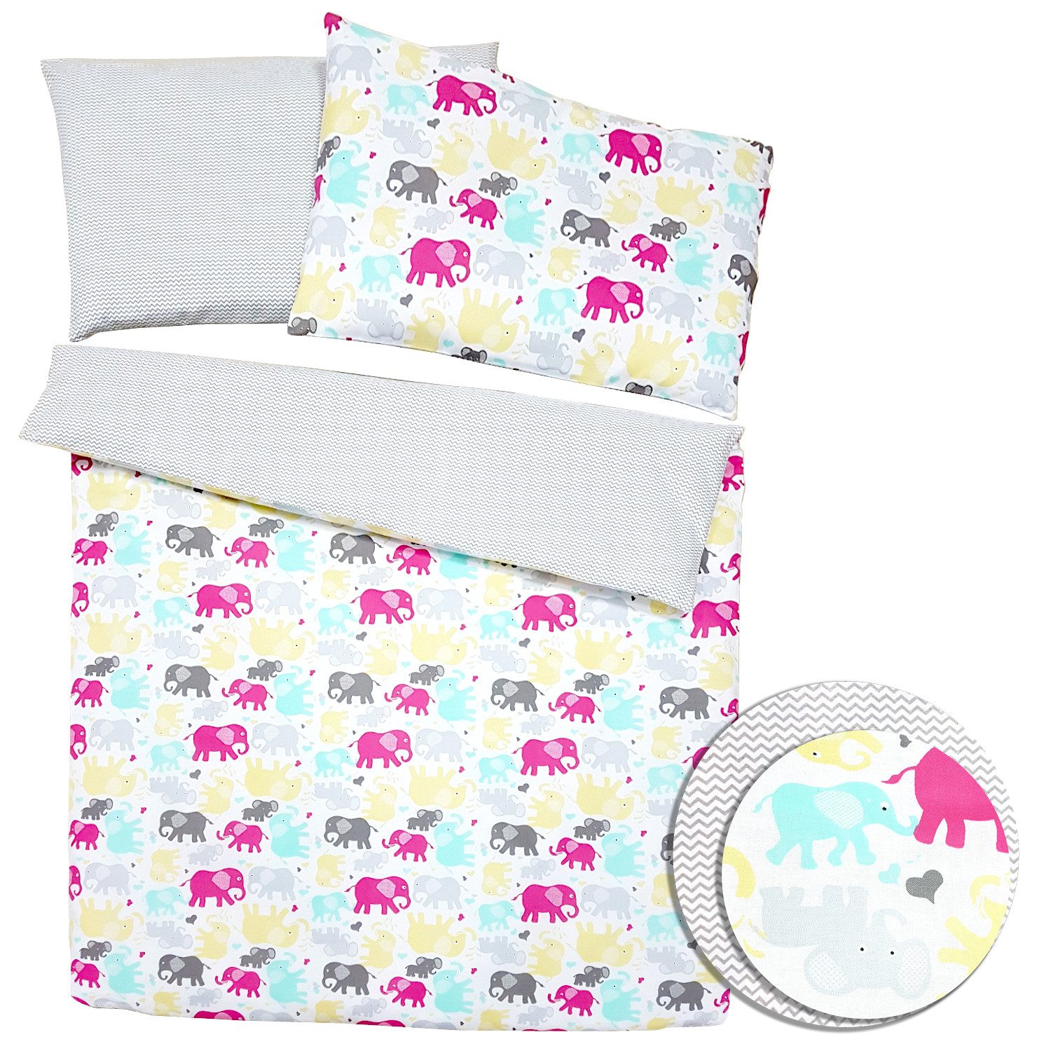 Babyschlafsack 2-tlg. Baby Bettwäsche Set 100% Baumwolle ZICK-ZACK Serie
