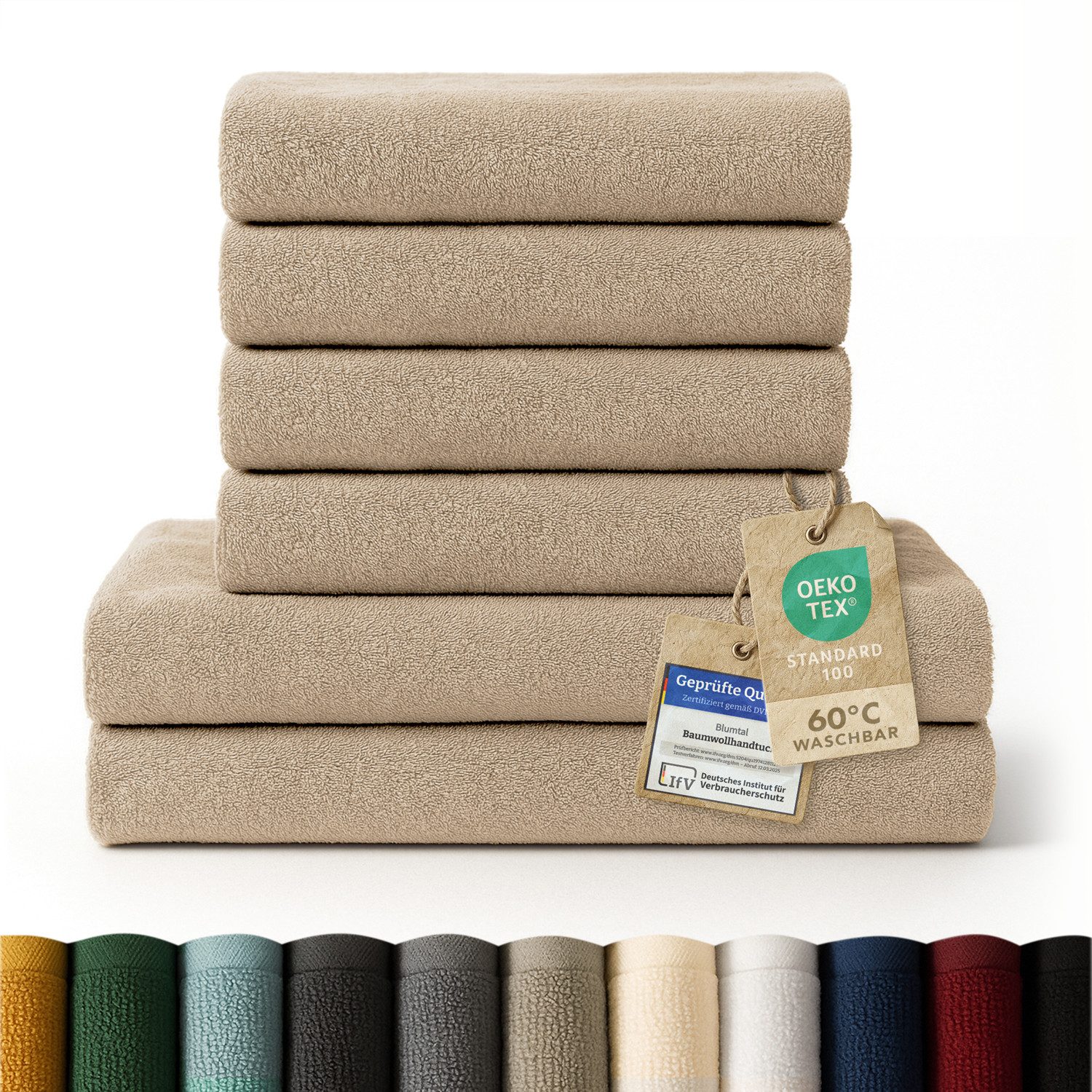 Blumtal Handtuch Set Premium 4/6-tlg. Frottier Dusch- (70x140 cm) & Handtuch (50x100 cm), Frottee (Set, 6-St), 100% Baumwolle, Oeko-TEX Zertifiziert