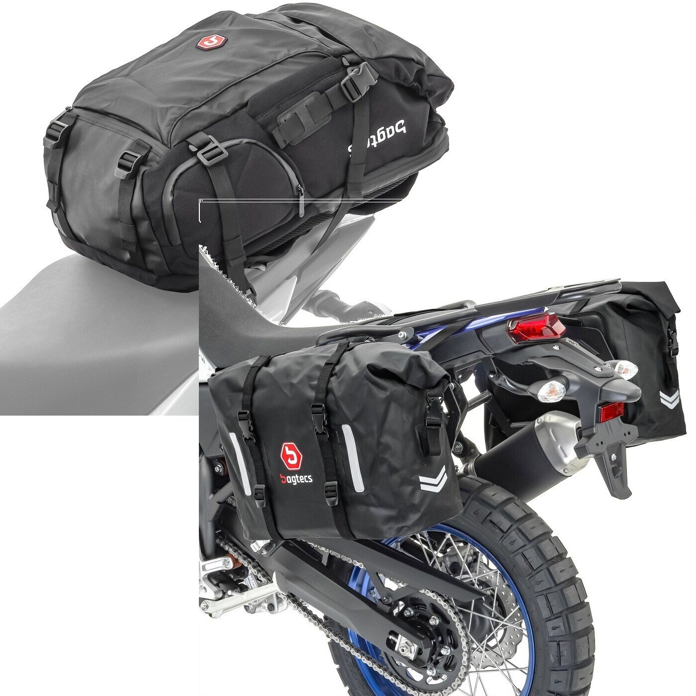 Bagtecs Reisetasche Set: Motorrad Rucksack HX5 wasserdicht 45Ltr mit Helmhalterung # mit S