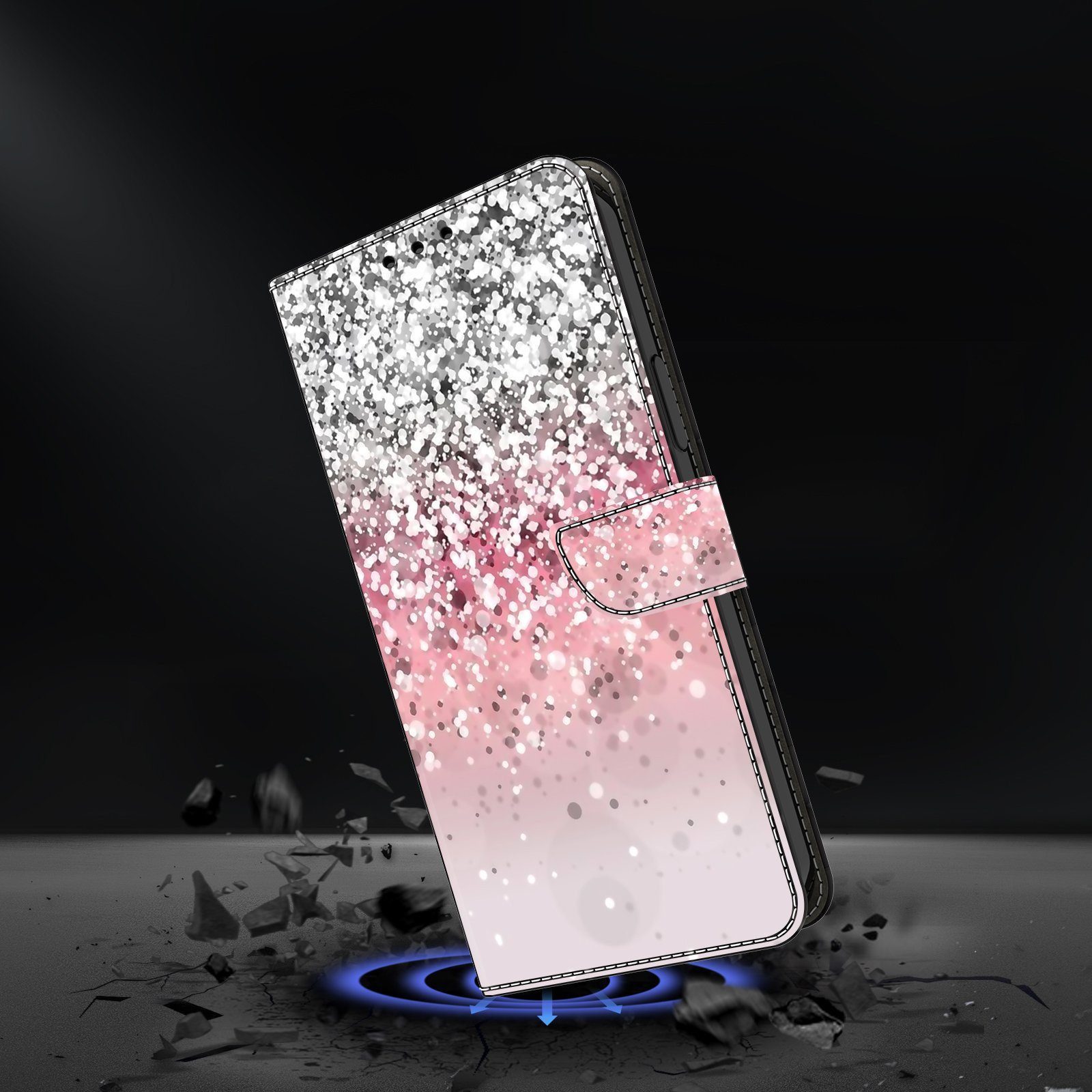 CLM-Tech Handytasche für Samsung Galaxy A37 5G Hülle aus PU Leder Klapphülle (silber und rosa, 1-tlg., Flip Case), Magnetverschluss, Standfunktion und Kartenfäc – Bild 5 von 5