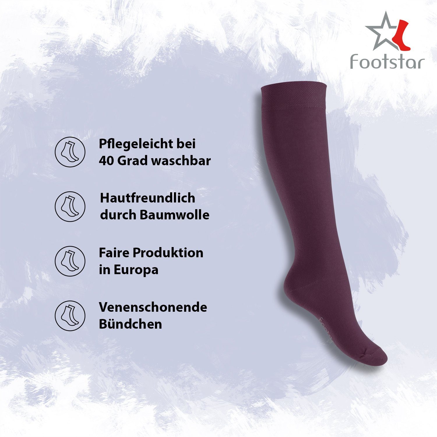 Footstar Langsocken EVERYDAY! 5 PAAR Damen & Herren Kniestrümpfe Lange Socken kniehoch