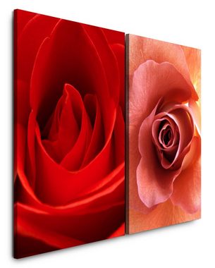 Sinus Art Leinwandbild 2 Bilder je 60x90cm Rosen Blüten Rot Liebe Leidenschaft Romantisch Dekorativ