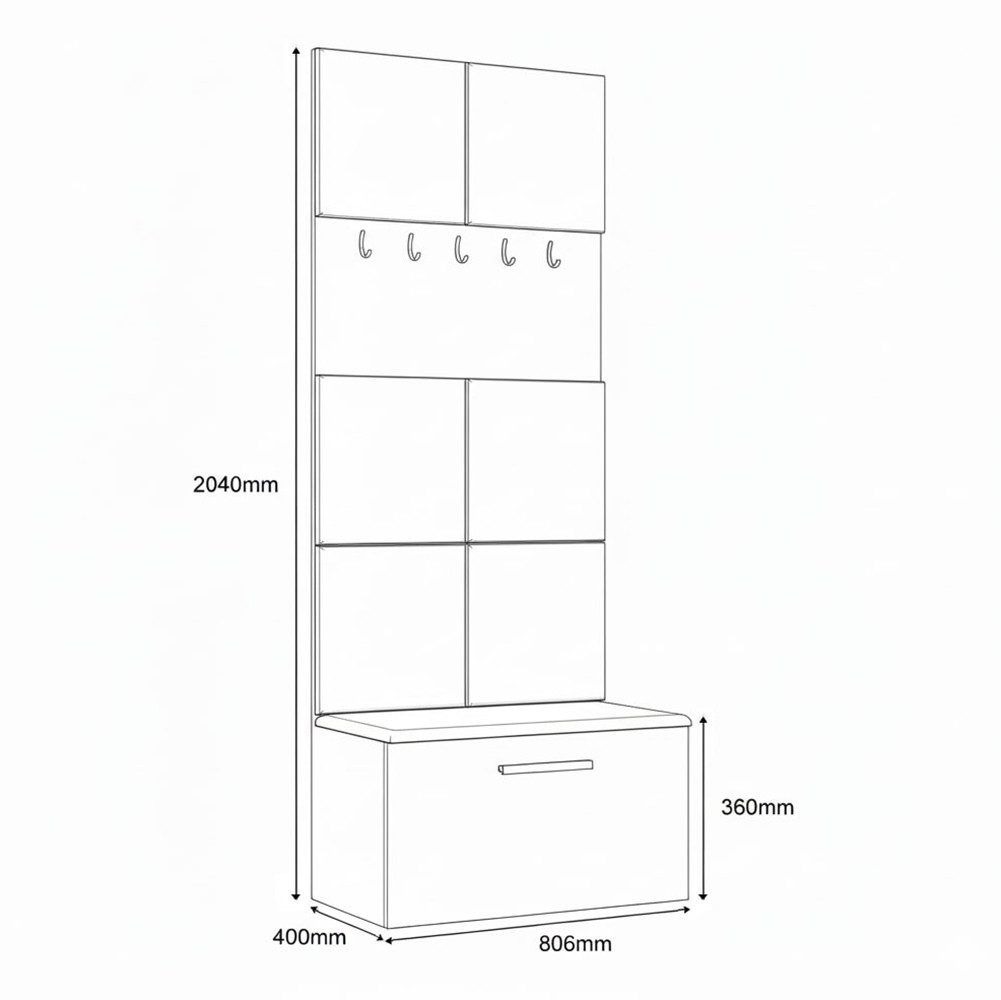 Masseno Garderobenschrank MODULO 80,6 x 204 cm Flurmöbel Garderoben-Set Schwarz