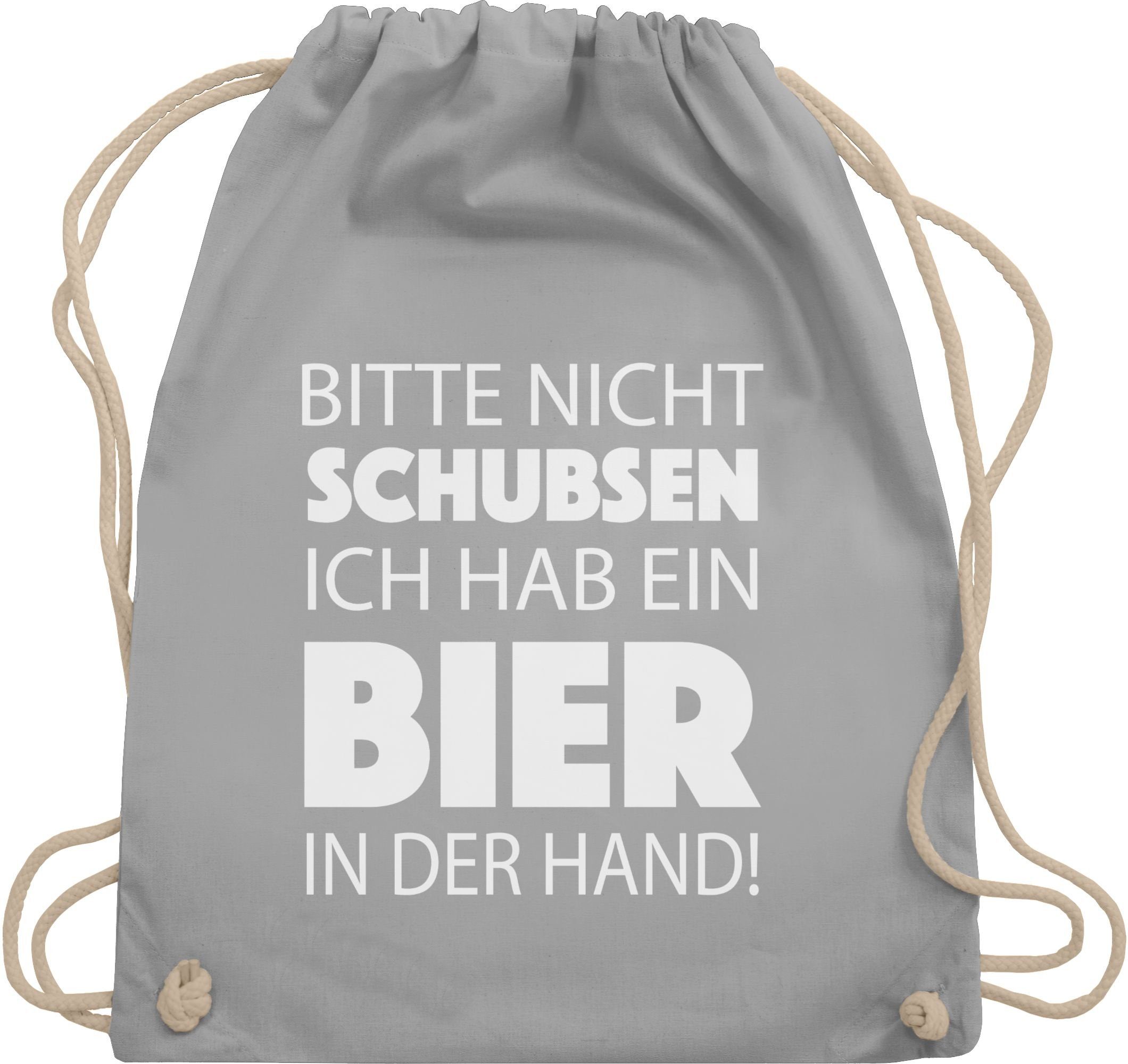 Turnbeutel Bitte nicht schubsen ich hab ein Bier in der Hand! weiß