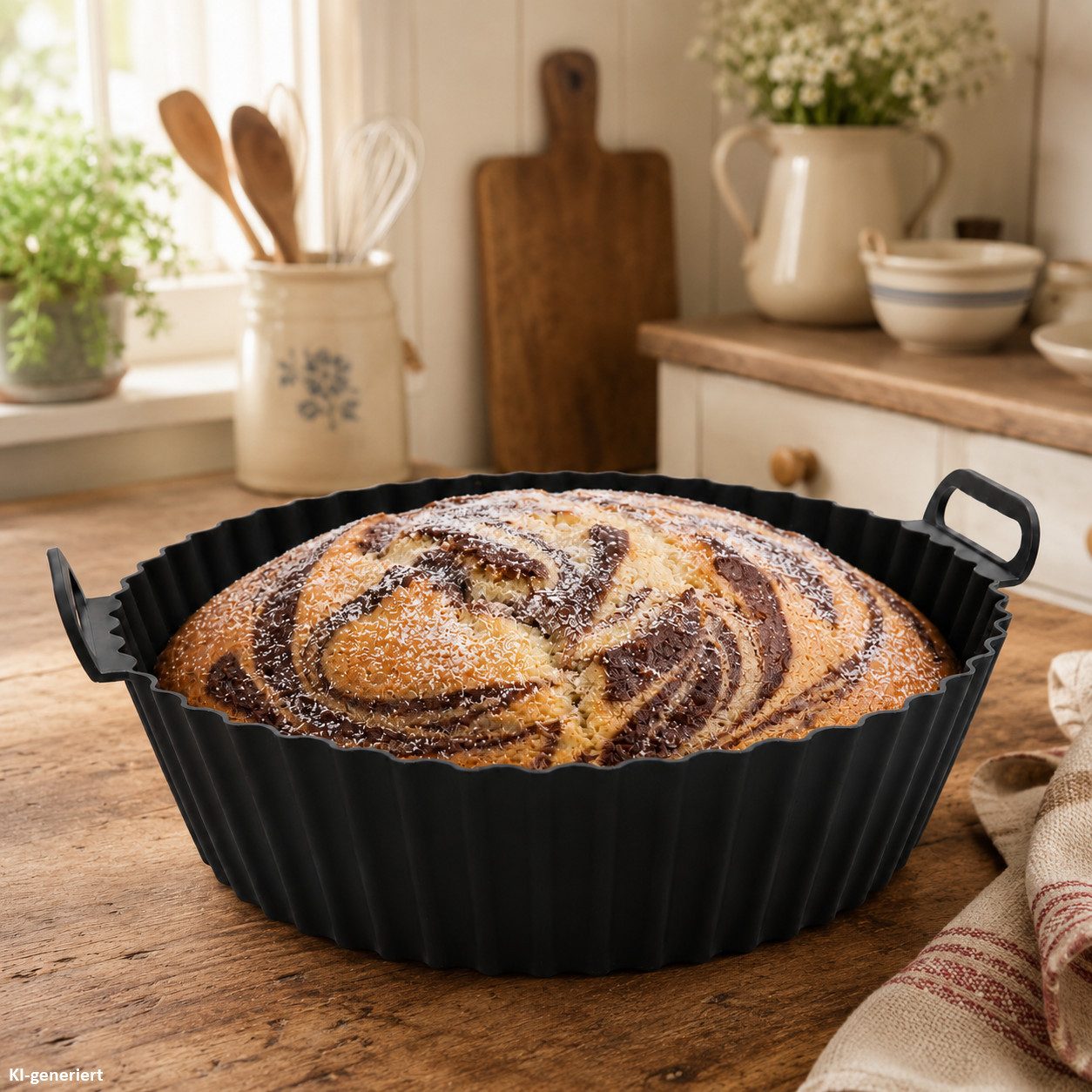 MamboCat Auflaufform Airfryer Silikon Form rund Ø20cm mit Henkeln Heißluftfritteuse, Silikon – Bild 2 von 5