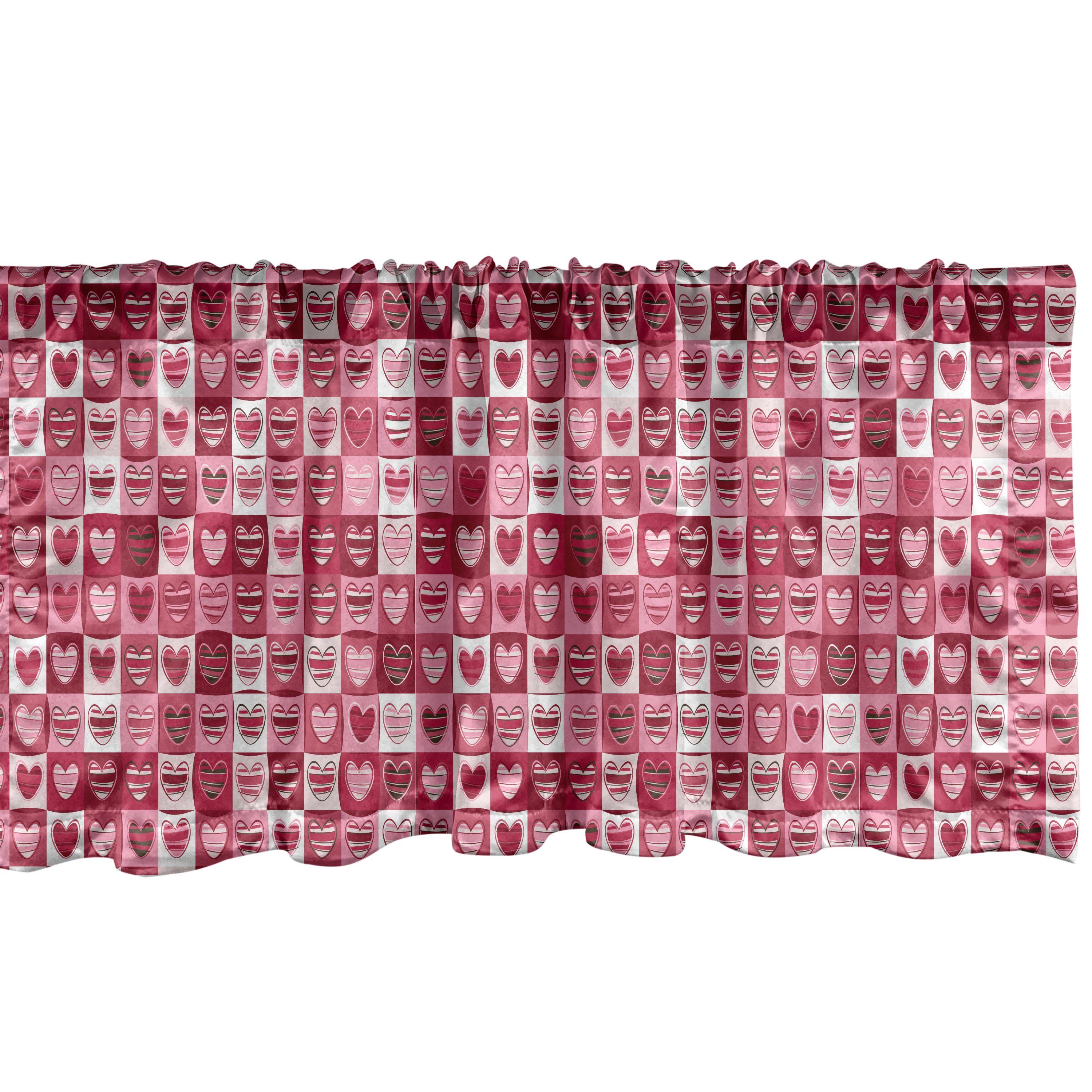Scheibengardine Vorhang Volant für Küche Schlafzimmer Dekor mit Stangentasche, Abakuhaus, Microfaser, rosa, Weiß, Vintage Geometric