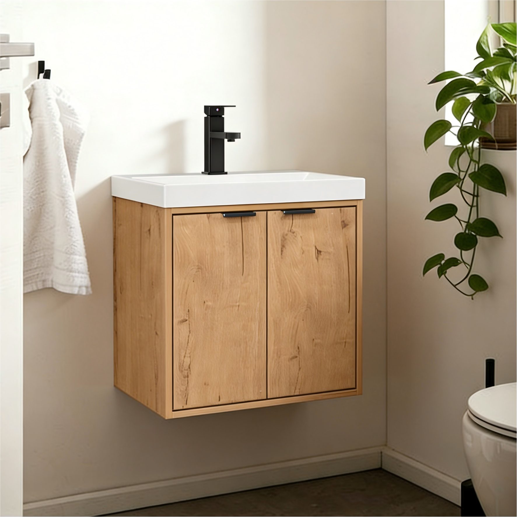 UEV Waschtisch klein Waschbecken mit Unterschrank set Badmöbel Gäste-WC hängend 49cm (Waschplatz ausreichend Stauraum,Badmobel Set fur Badezimmer, Unterschrank  – Bild 2 von 5