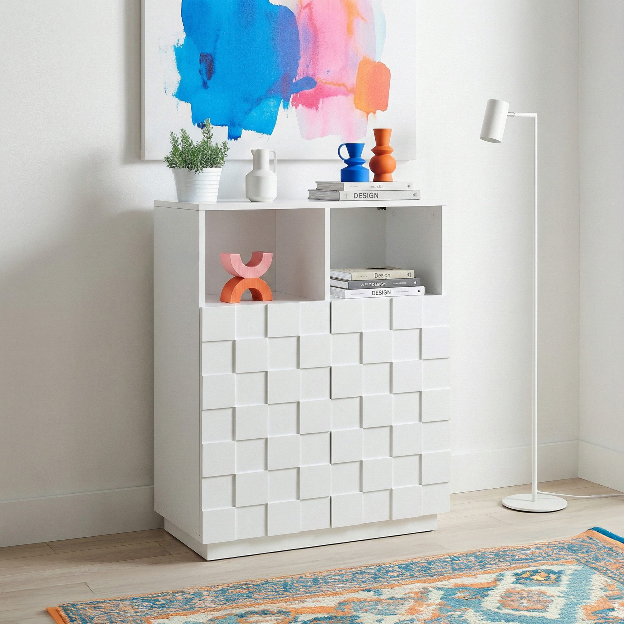 en.casa Hochkommode, »Bopibobro« mit 2 Türen 3D-Front 86 x 64 x 36 cm Weiß