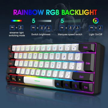 Snpurdiri RGB Hintergrundbeleuchtung Tastatur- und Maus-Set, Kabellos, Ergonomisches Design Vertical Feel (Schwarz/Weiß)