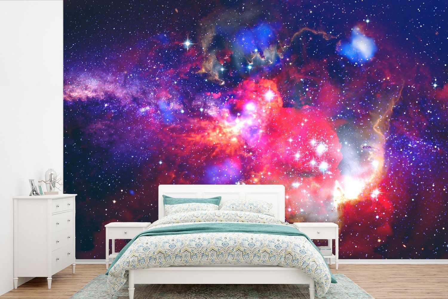MuchoWow Fototapete Universum - Farben - Weltraum, Matt, bedruckt, (6 St), Wallpaper für Wohnzimmer, Schlafzimmer, Kinderzimmer, Vinyl Tapete