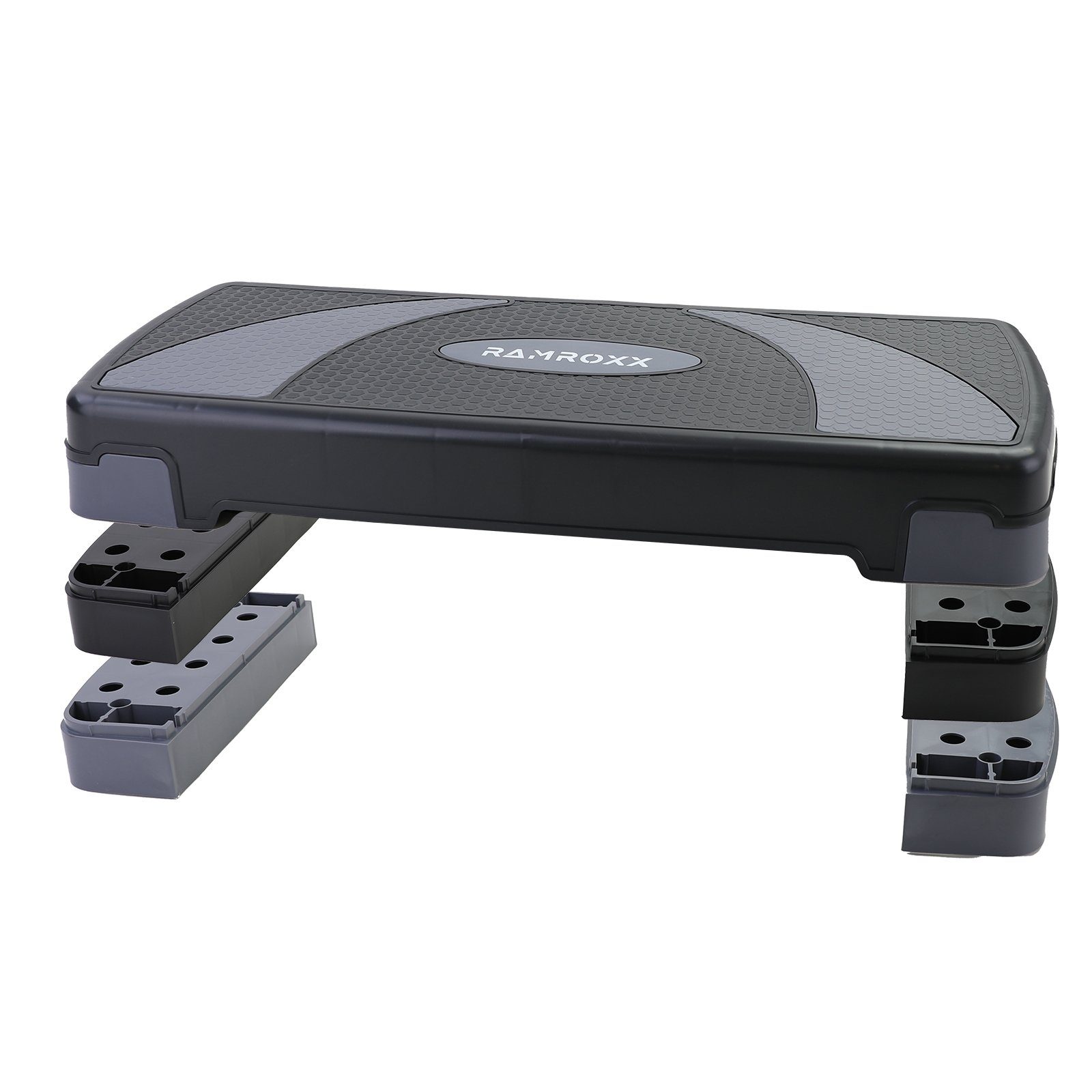 RAMROXX Stepper Fitness Stepboard Steppbrett Workout 3 Stufen Schwarz Grau 80x30cm