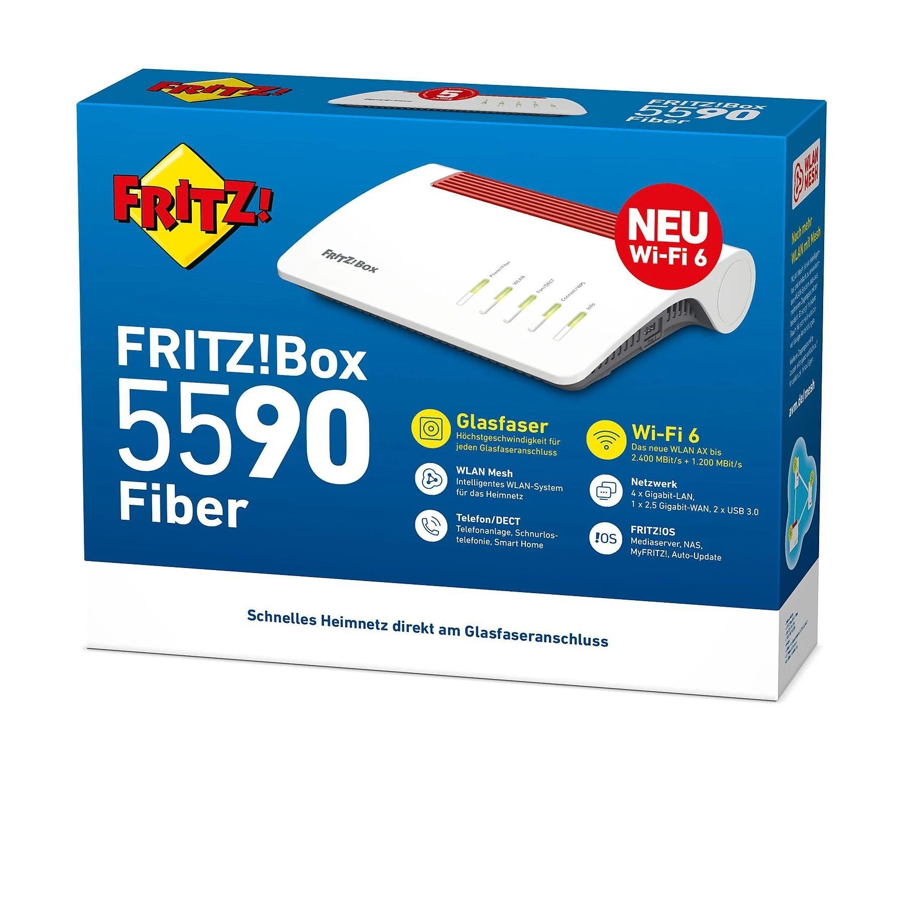 AVM FRITZBox 5590 FIBER Glasfaser Modem Wi-Fi 6 WLAN-Router