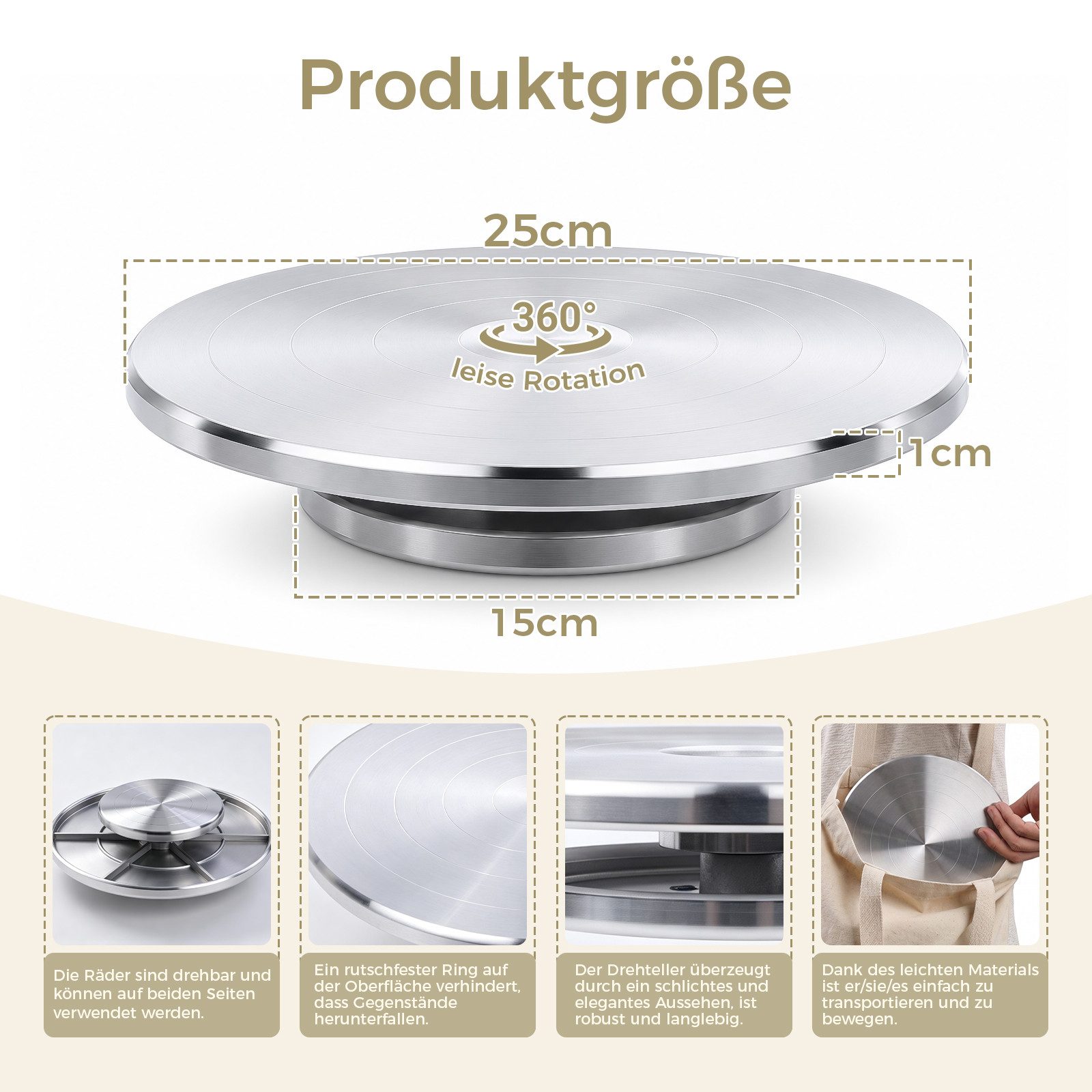 JOYOLEDER Tortenplatte 25 cm Drehbare Töpferscheibe, Doppelseitiges Töpferrad, (Aluminiumlegierung Hochleistungsmetall-Banding-Rad, zum manuellen Drehen)