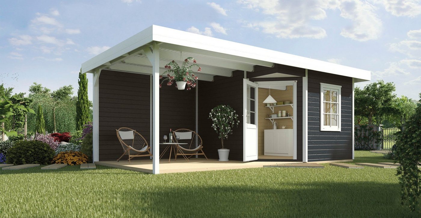 Thumbnail - weka Gartenhaus Designhaus 213 Plus, BxT: 585x279 cm, (Set), mit Anbaudach und Rückwand