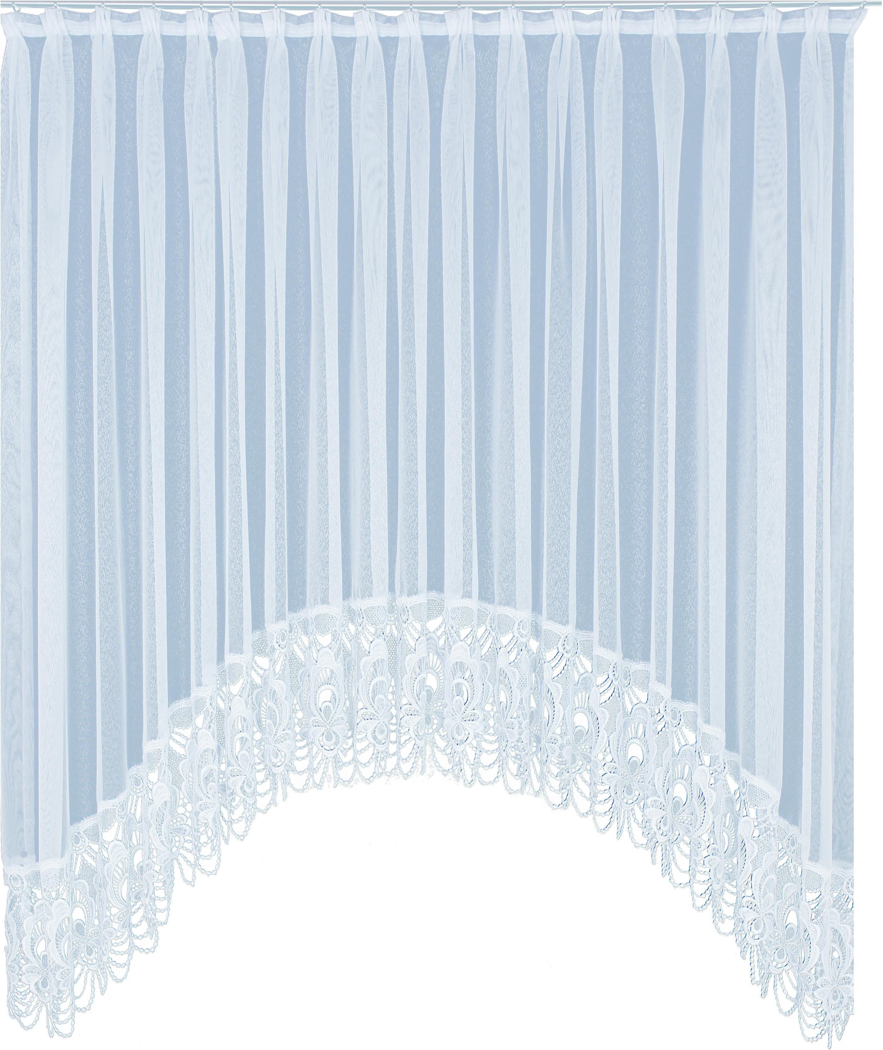 Wirth Gardine Elena (1 St), Faltenband, halbtransparent, Sablé, veredelt mit echter Plauener Spitze Stickerei, Bogen