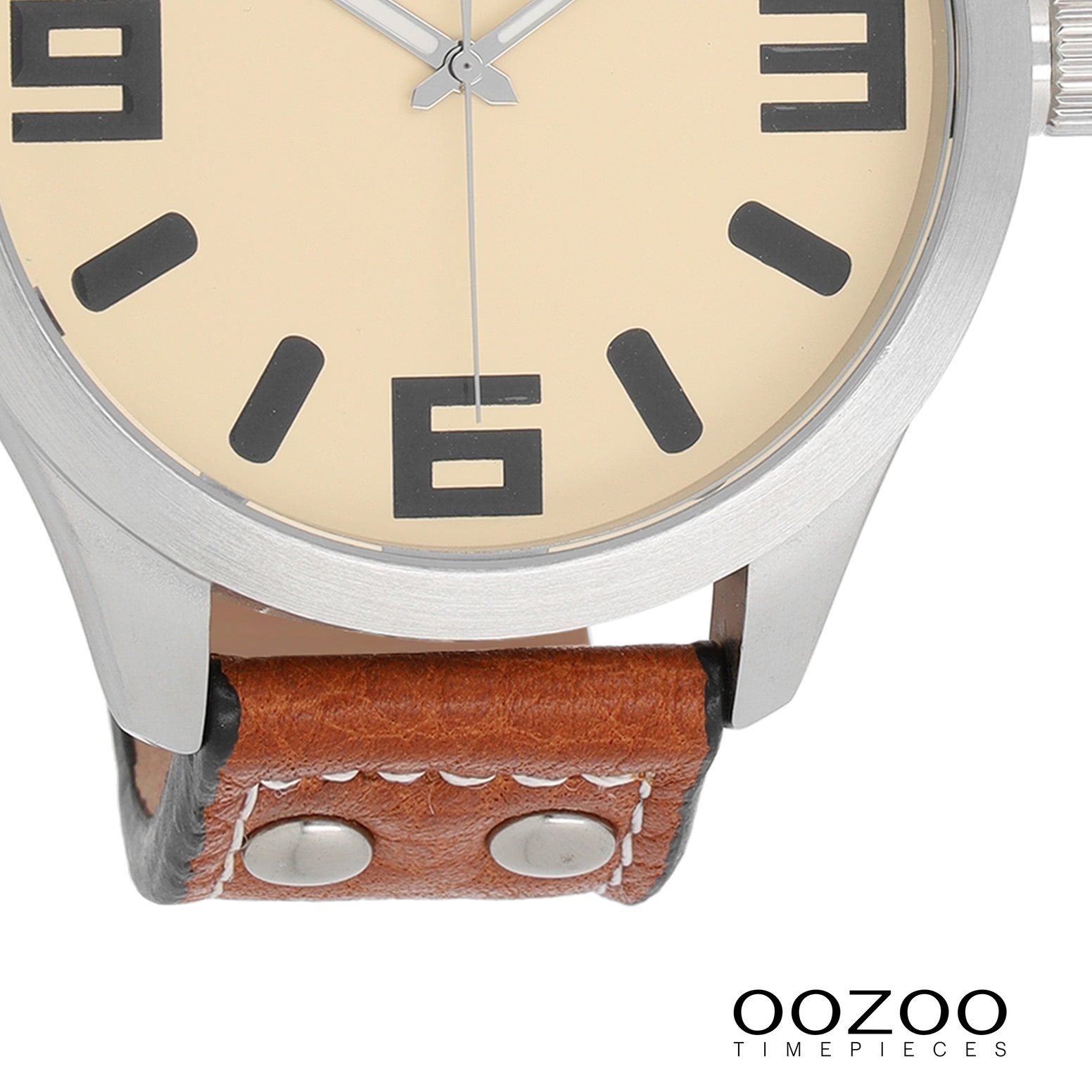 OOZOO Quarzuhr Oozoo Unisex Armbanduhr Timepieces Analog, (Analoguhr), Damen, Herrenuhr rund, extra groß (ca. 51mm) Lederarmband, Fashion