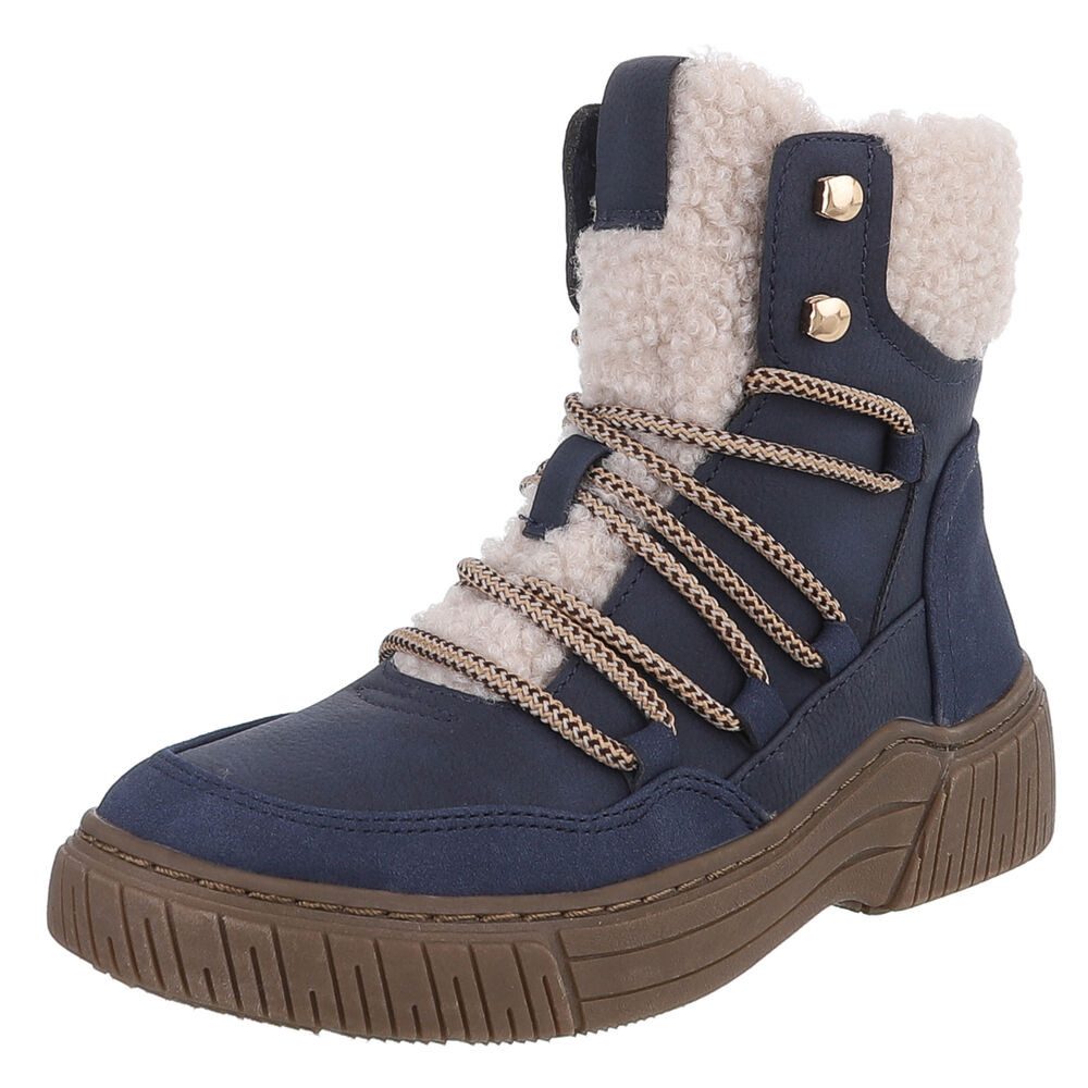 Ital-Design Modischer Halbschuh mit Schnürung und Innenfutter für Damen Stiefelette (90598793) Flach Plateaustiefeletten in Blau