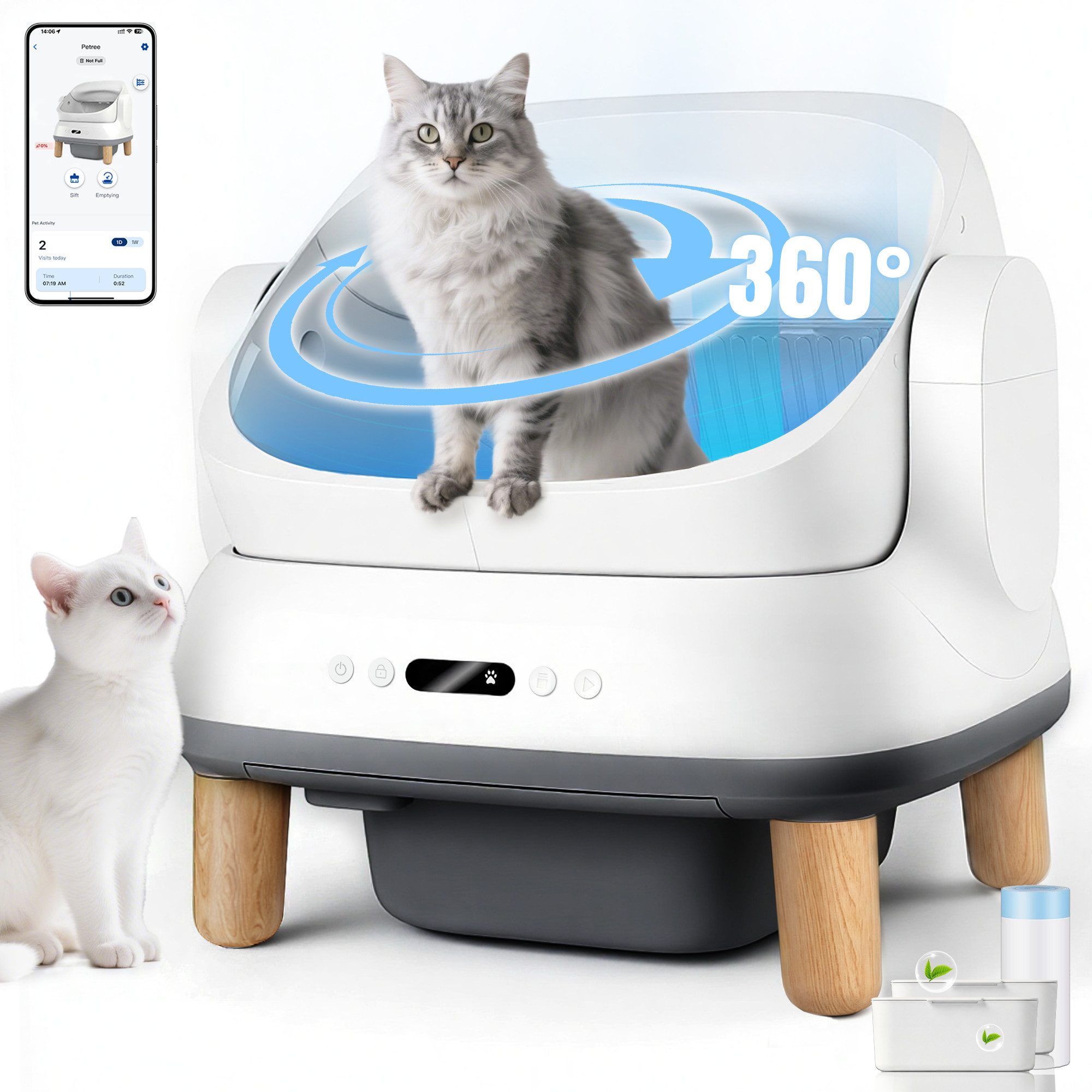 HOMALL Katzentoilette Offenes katzenklo selbstreinigend,17-fach Sensor-Sicherheitssystem, 12-Liter,15 Tage wartungsfrei,App-Steuerung,für mehrere katzen