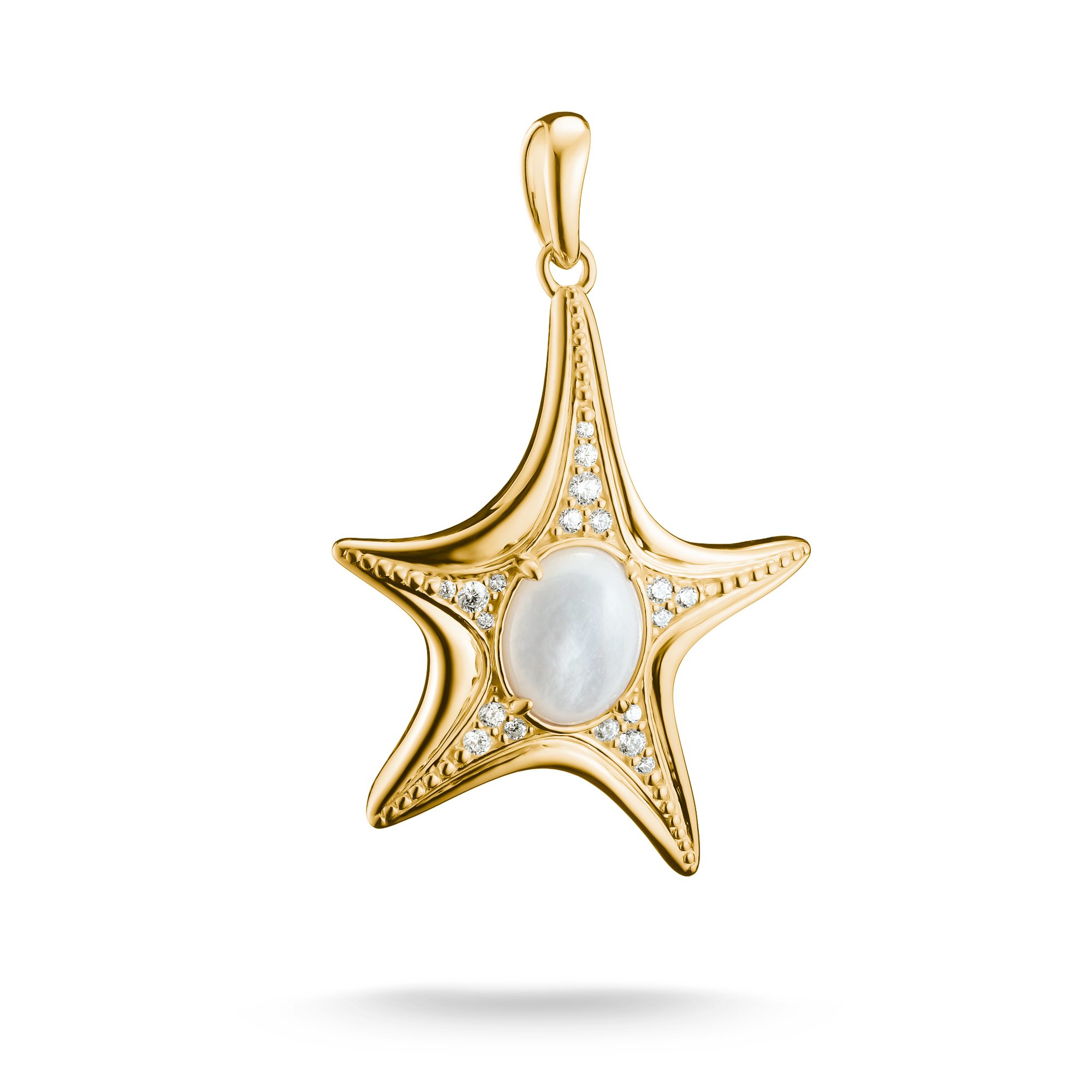 THOMAS SABO Kettenanhänger Fluid Elegance großer Seestern-Optik-Anhänger gelbgoldfarben, mit Zirkonia (synth) - mit Perlmutt